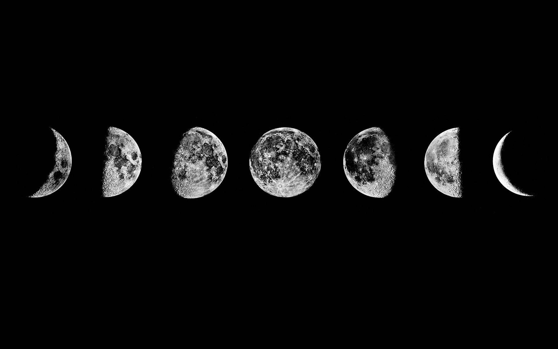 lunar phase, black, white, Full HD Desktop Wallpaper