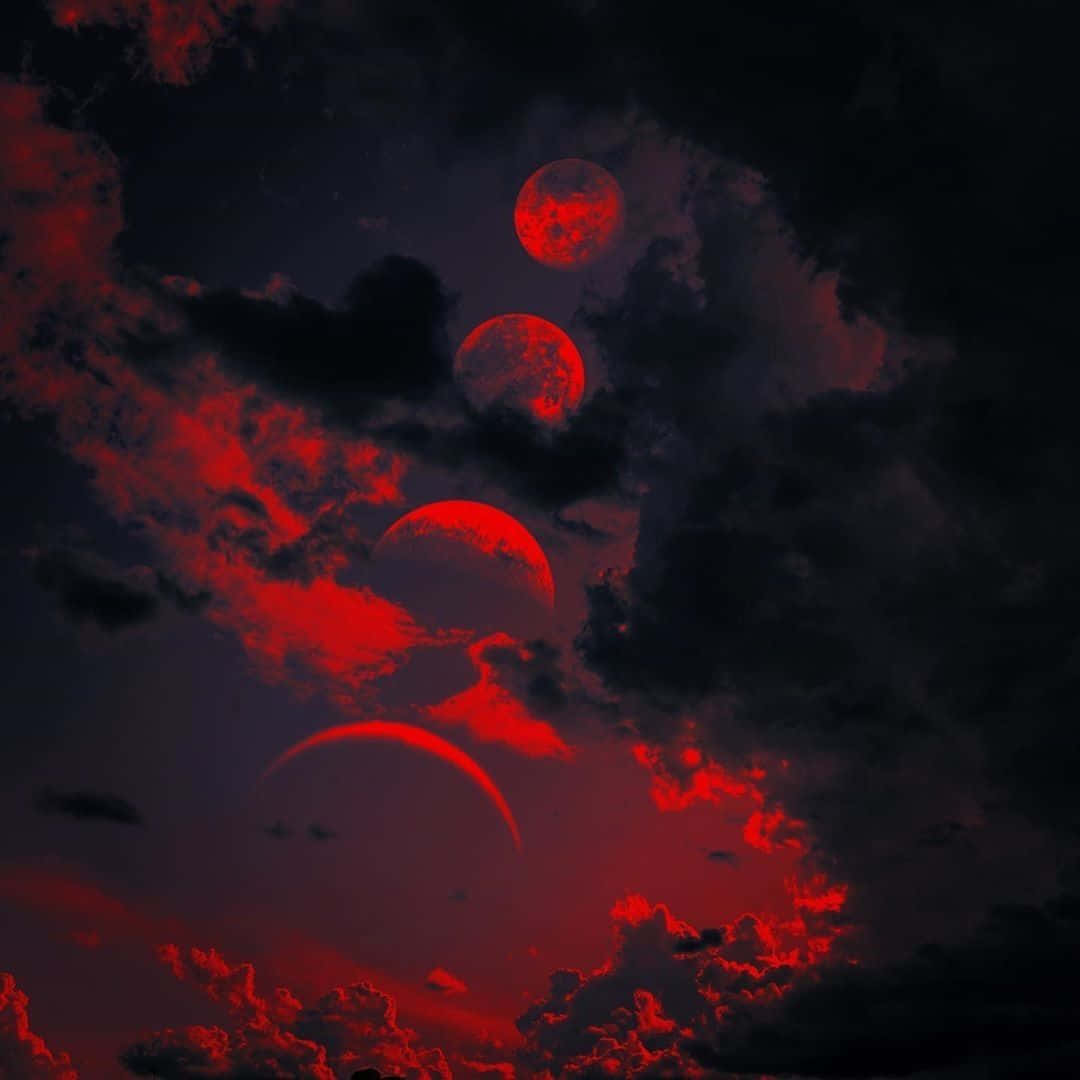 Dark Red Aesthetic, glowing red moons, stormy sky, SD Desktop Wallpaper