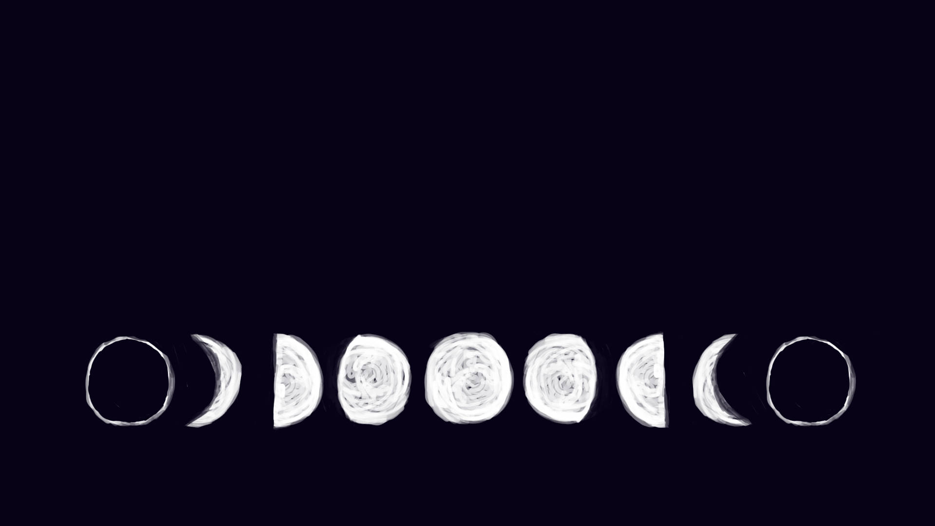 Moon Phases, doodle style, white line drawing, Full HD Desktop Wallpaper