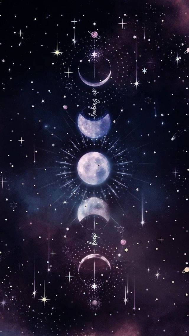 witchcraft, moon phases, starry purple night sky, SD Phone Wallpaper