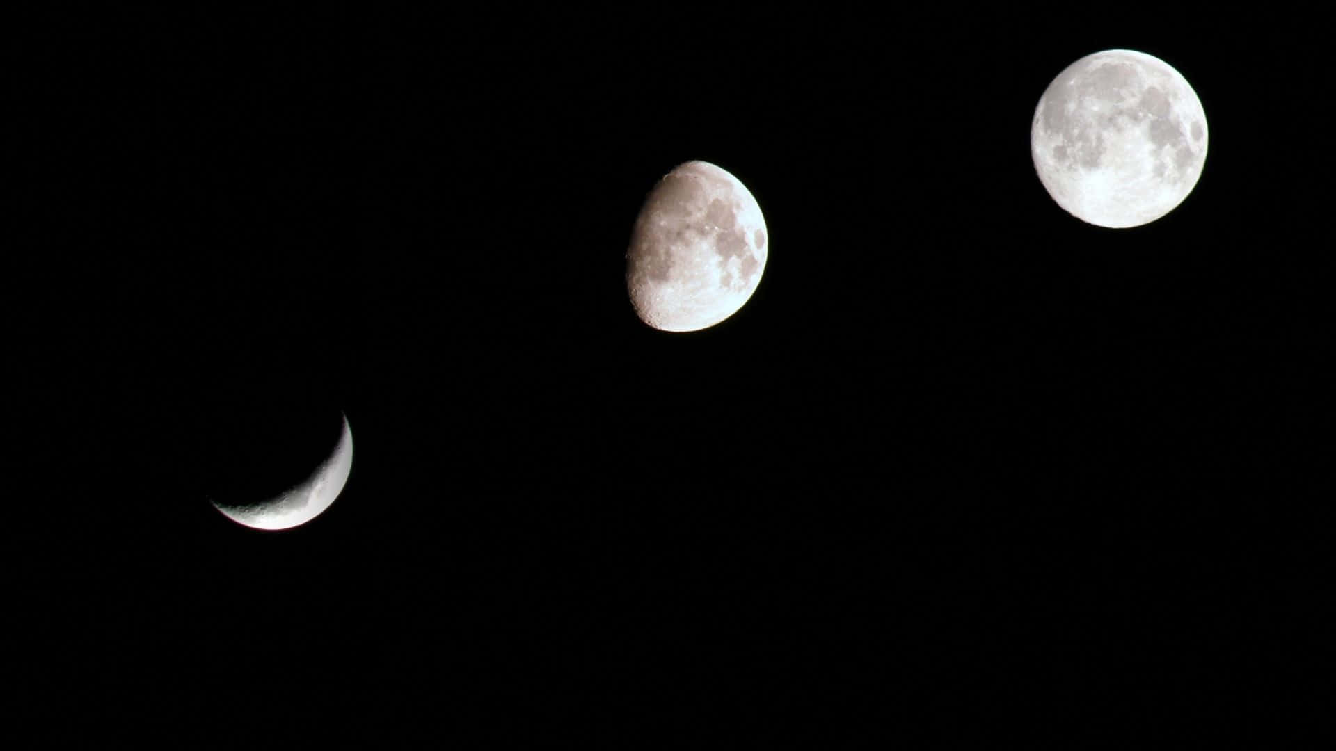 Moon Phase, three moons, different phases, Full HD Desktop Wallpaper