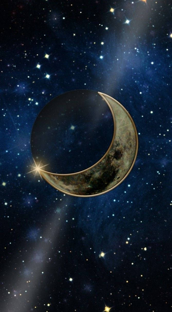 Moon Phone, crescent moon, cratered surface, SD Phone Wallpaper