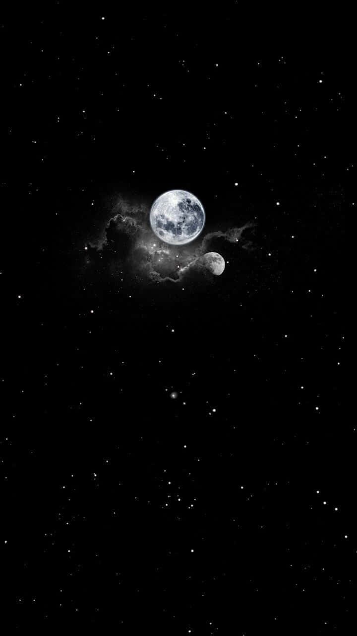 Moon And Stars Phone Dust, luminous full moon, smaller moon, HD Phone Wallpaper