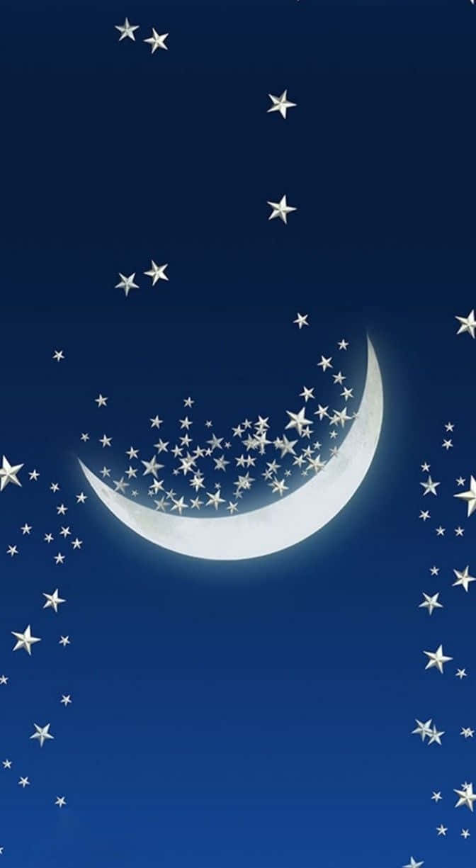crescent moon, sparkling stars, deep blue night sky, SD Phone Wallpaper