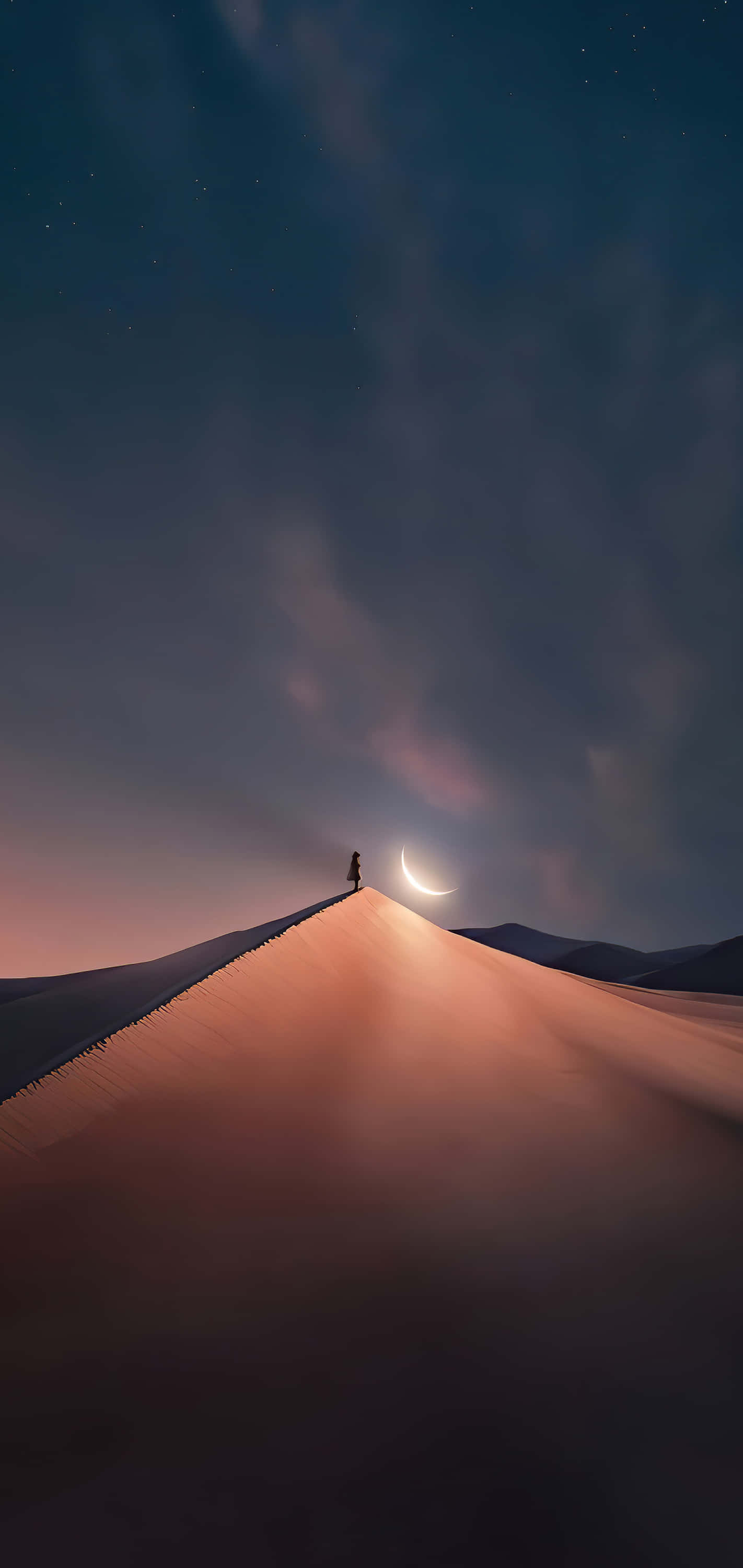 Desert iPhone, crescent moon, desert dune, 2K Phone Wallpaper