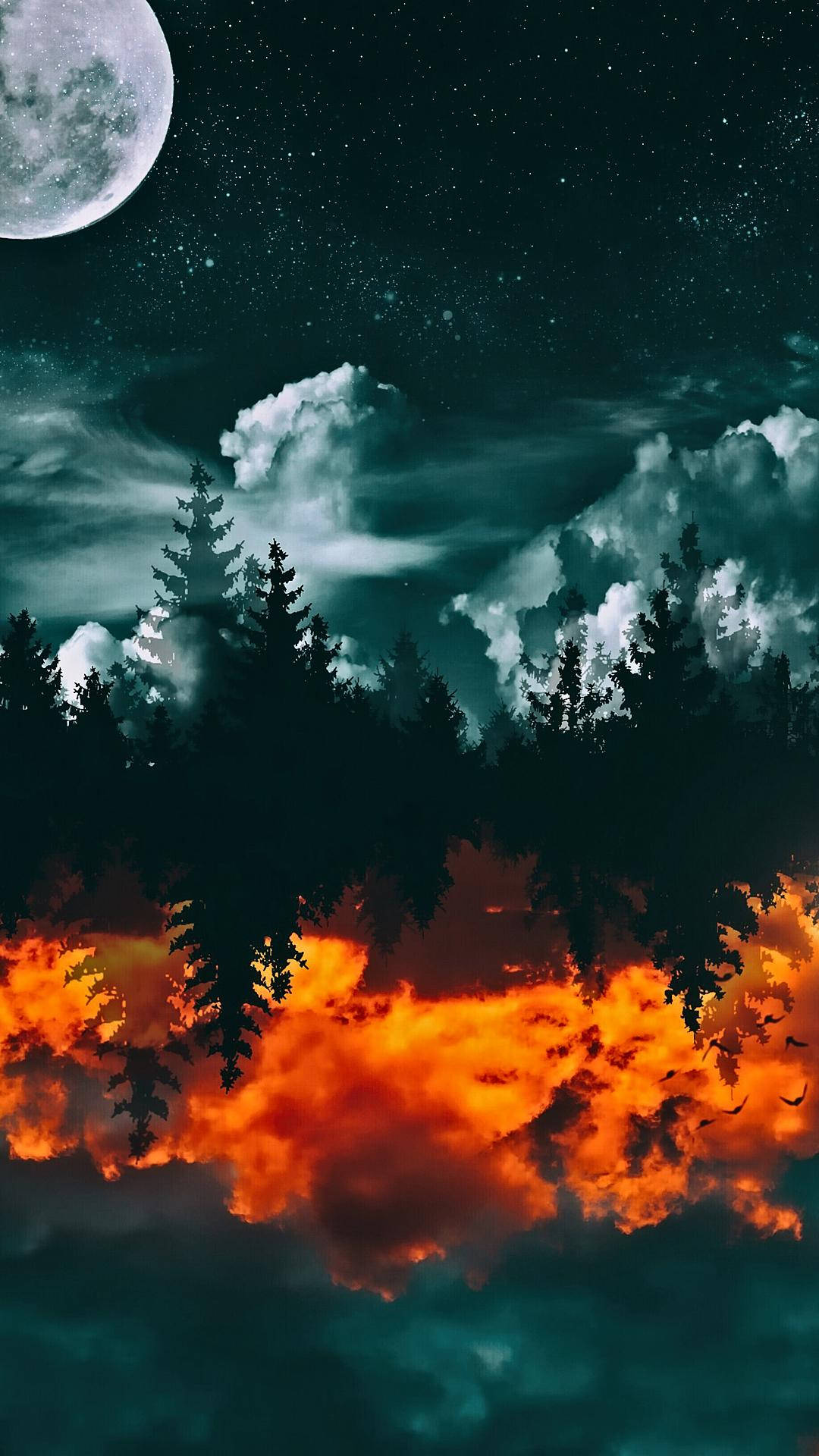 Moon Phone, orange, surreal night scene, Full HD Phone Wallpaper