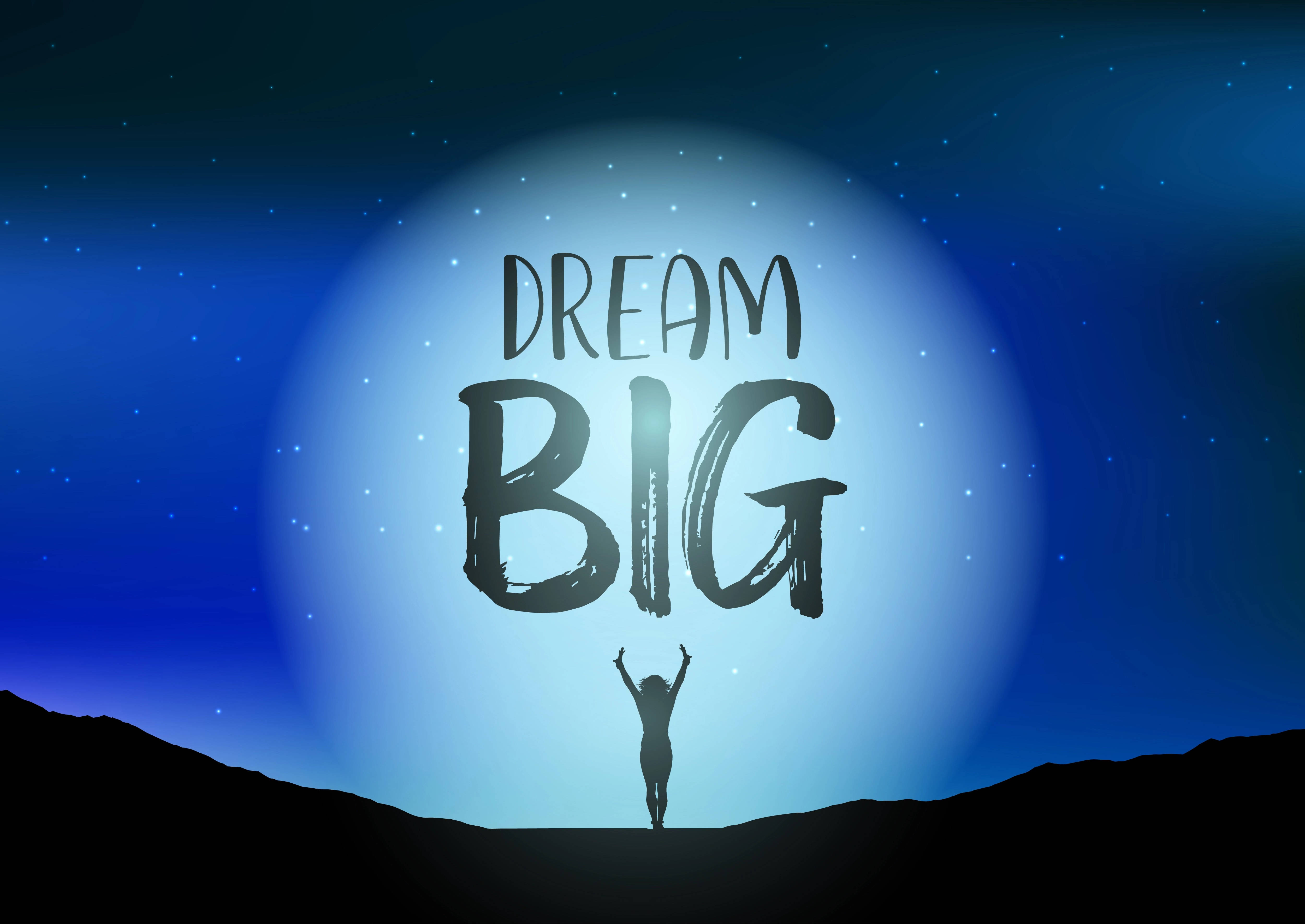 Moon Quotes, DREAM BIG, glowing moon, 4K Desktop Wallpaper