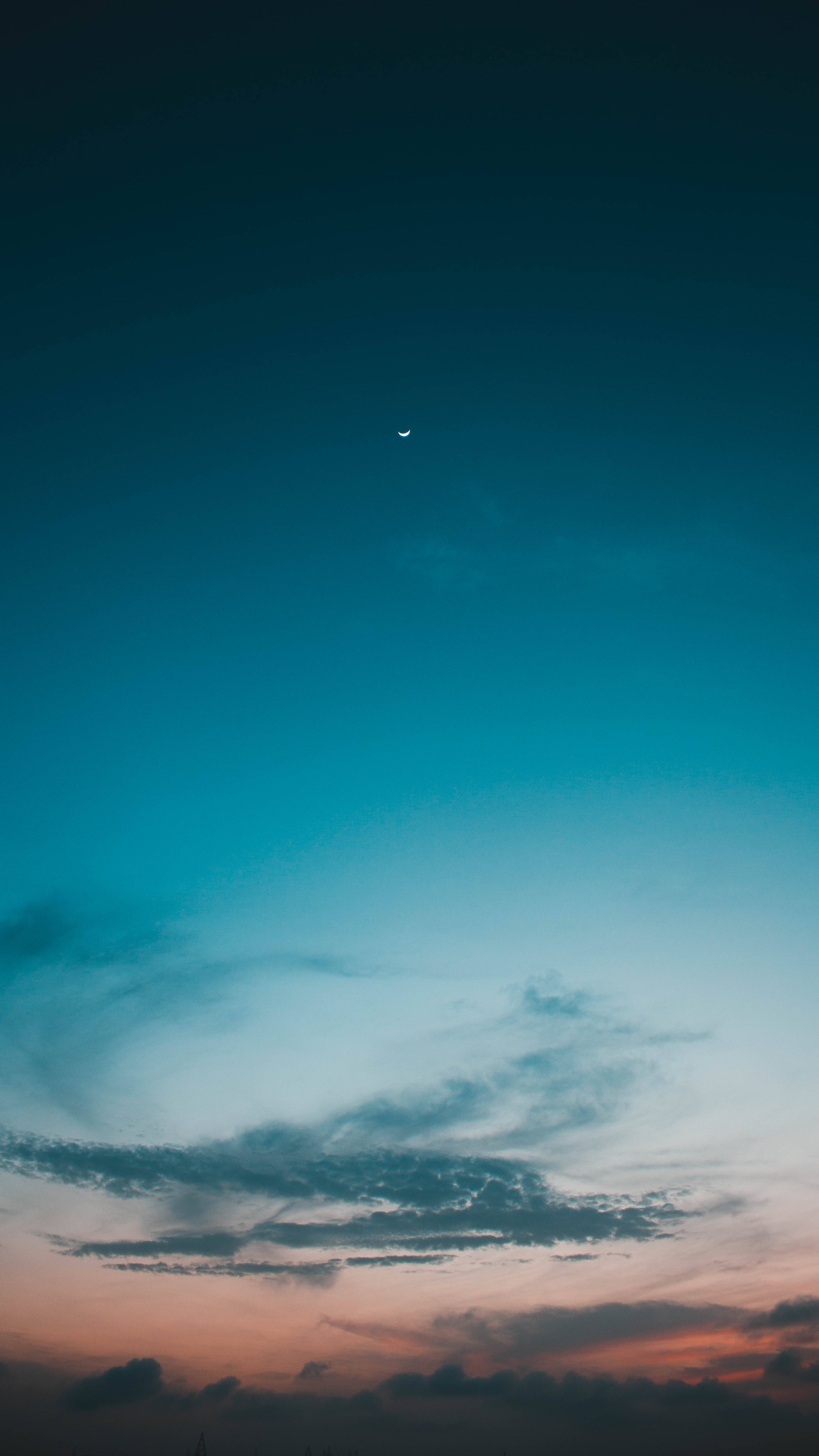 crescent moon, twilight sky, soft clouds, 5K Phone Wallpaper