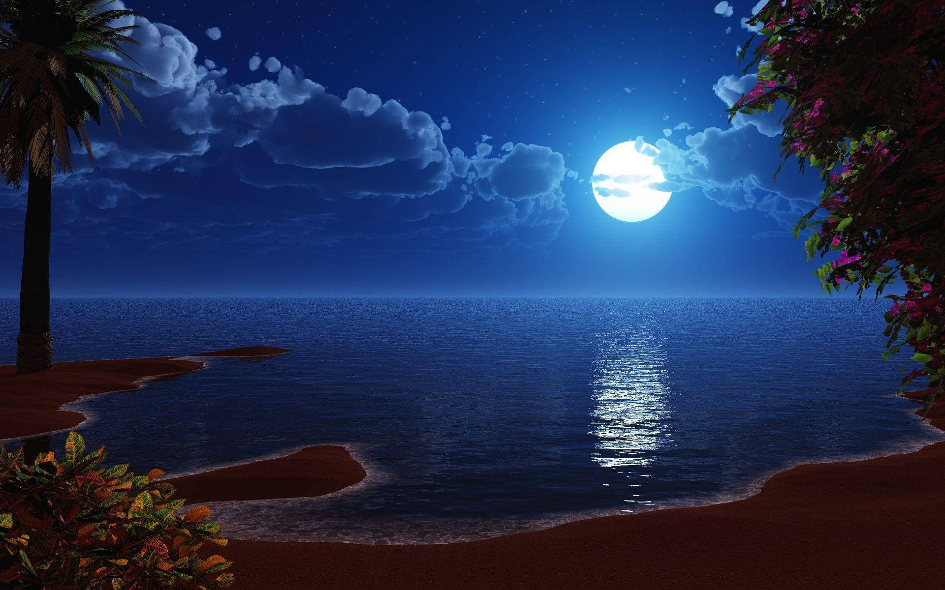 Moon, full moon, shimmering path, Full HD Desktop Wallpaper