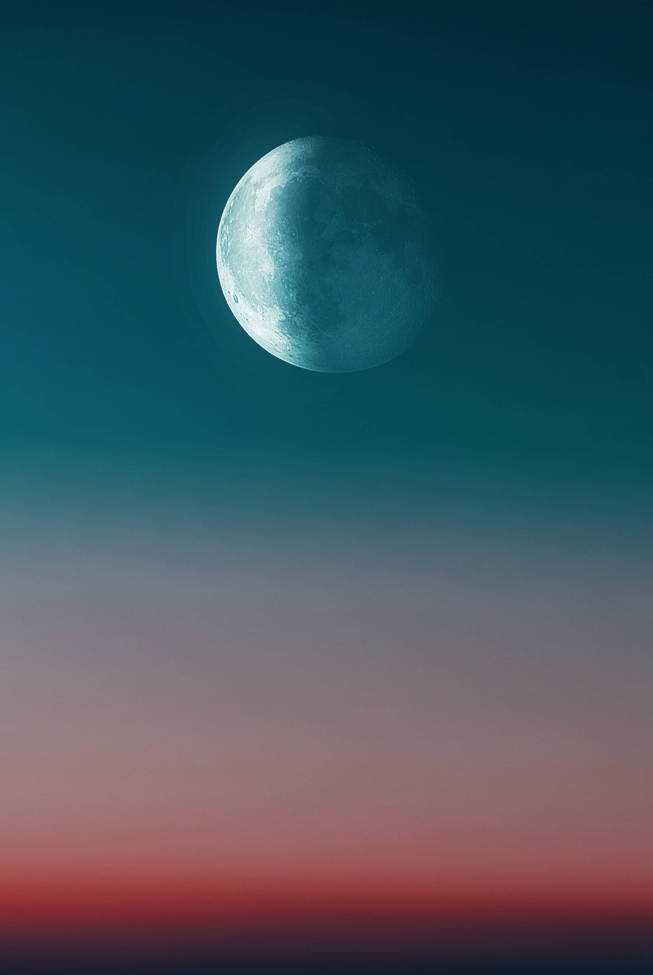luminous blue moon, twilight sky, deep teal, 2K Phone Wallpaper