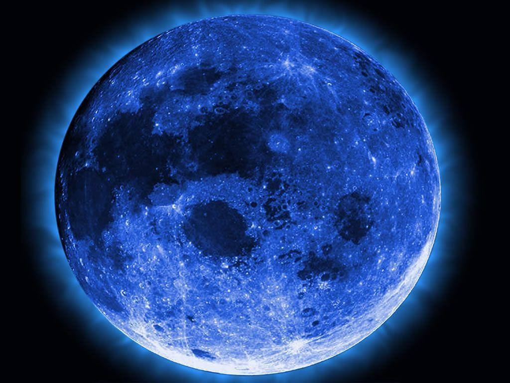 glowing blue moon, cratered surface, black void, SD Desktop Wallpaper