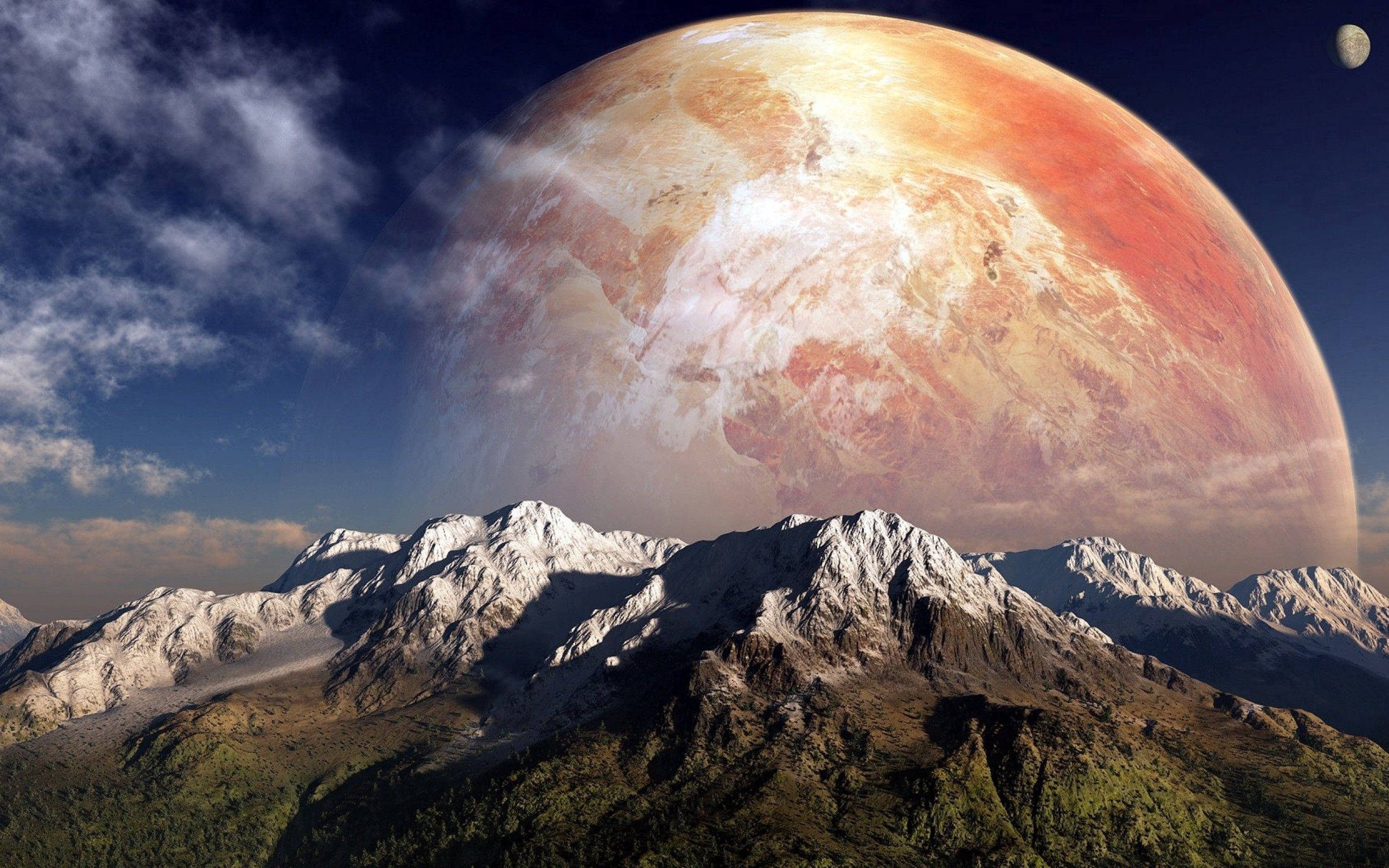 moon, mountains, orange, 2K Desktop Wallpaper