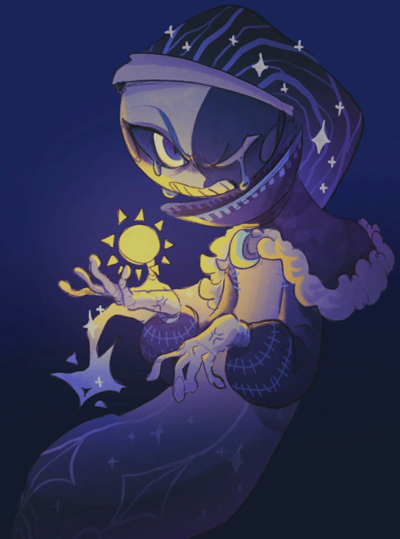 Moondrop, purple hooded anime character, stitched skin, HD Phone Wallpaper