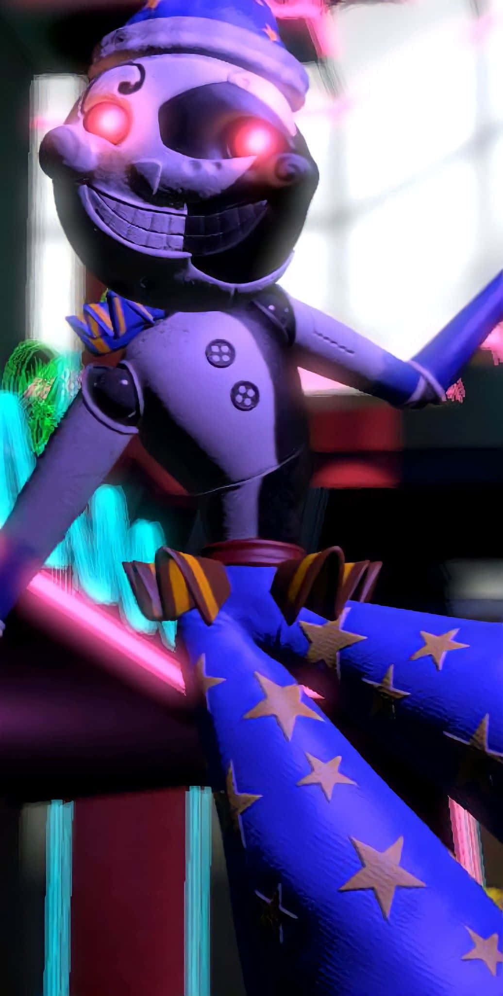 Moondrop, purple animatronic, glowing red eyes, Full HD Phone Wallpaper