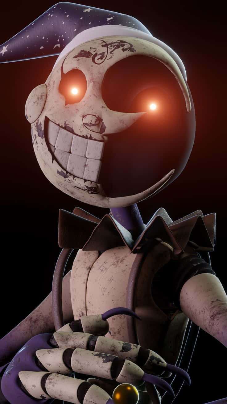 Moondrop, animatronic clown, glowing red eyes, HD Phone Wallpaper