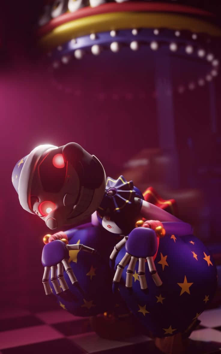 Moondrop, robotic clown, glowing red eyes, SD Phone Wallpaper