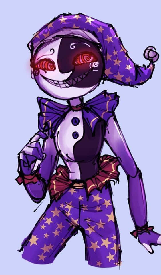 Moondrop, purple star-patterned outfit, glowing red eyes, SD Phone Wallpaper