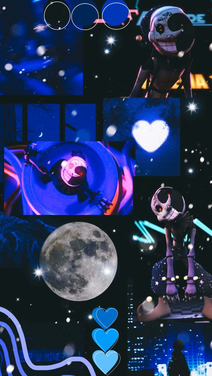 Moondrop, smiling skull character, glowing hearts, SD Phone Wallpaper