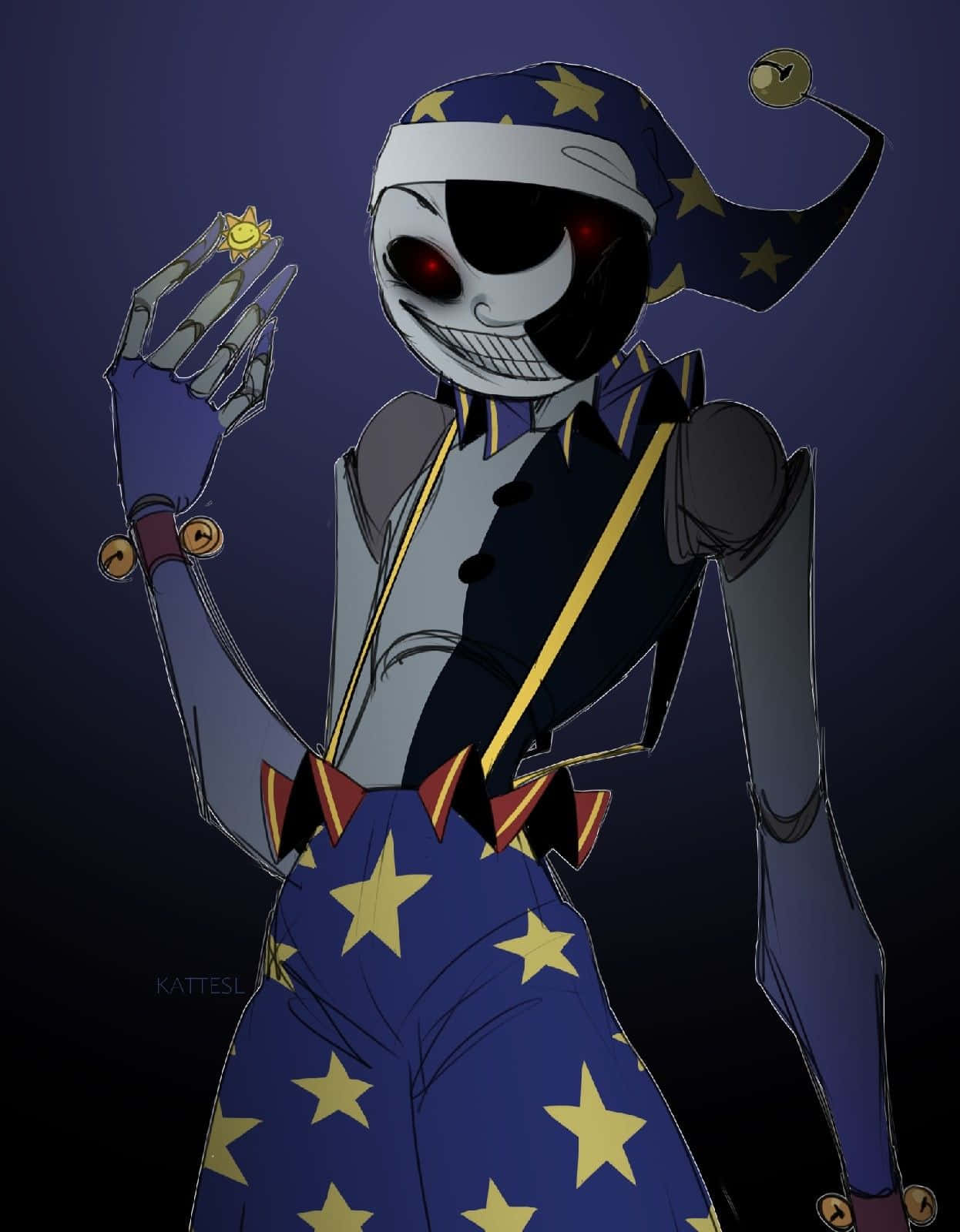 Moondrop, glowing red eyes, star-patterned blue outfit, HD Phone Wallpaper