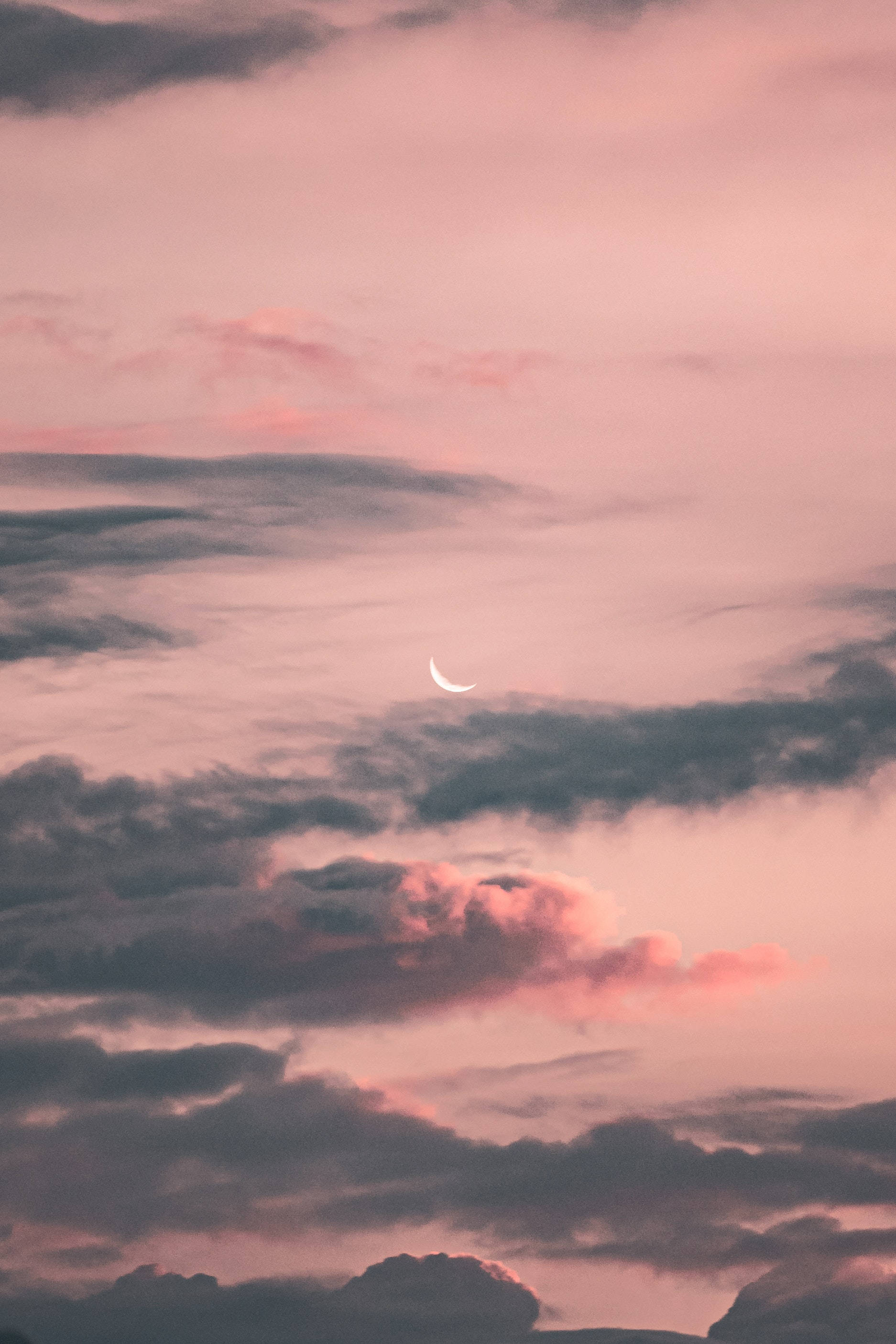 Moon Sky, crescent moon, pastel pink, 2K Phone Wallpaper