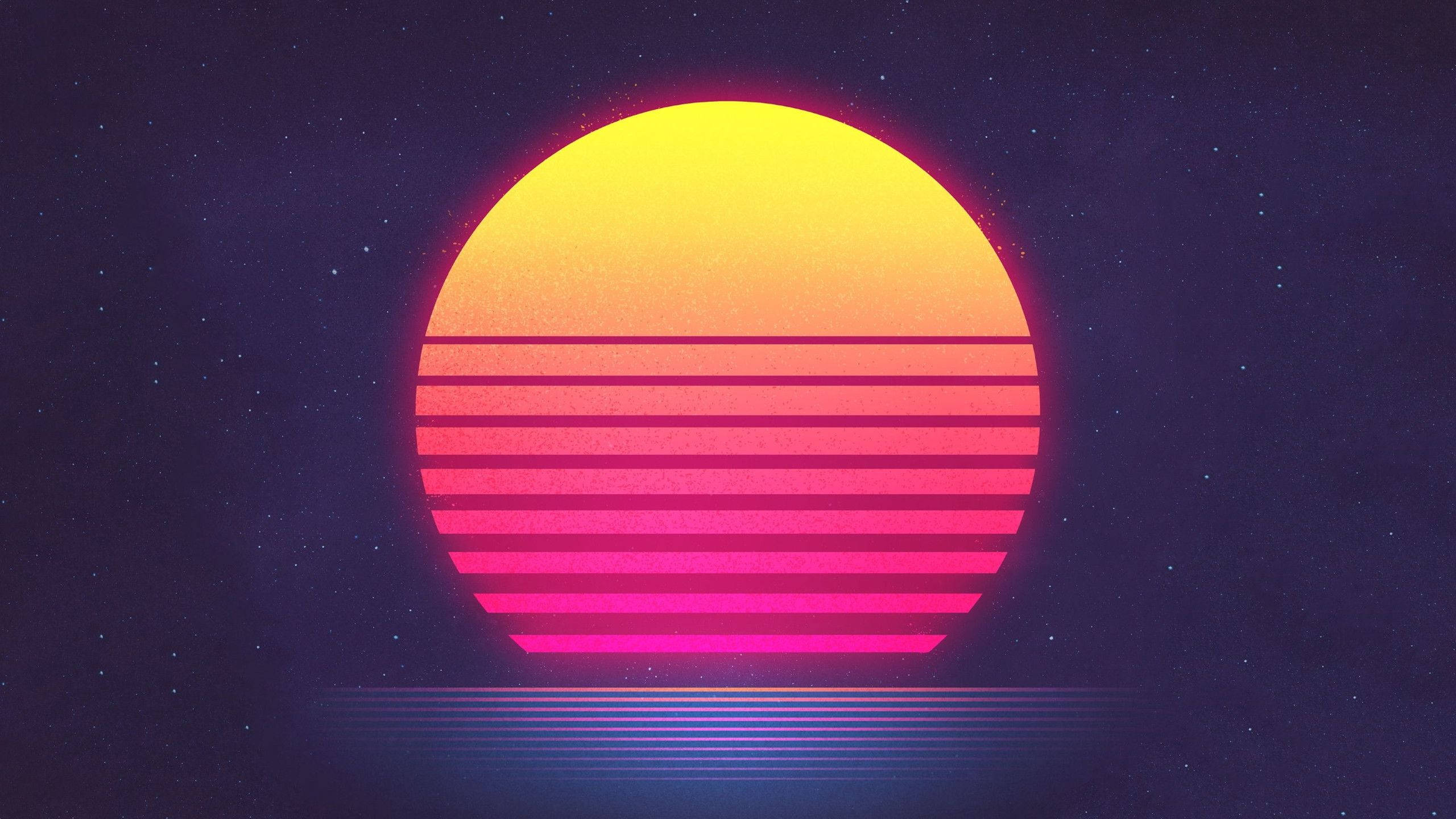 Simple Moon Outrun, retro sun, horizontal stripes, 2K Desktop Wallpaper