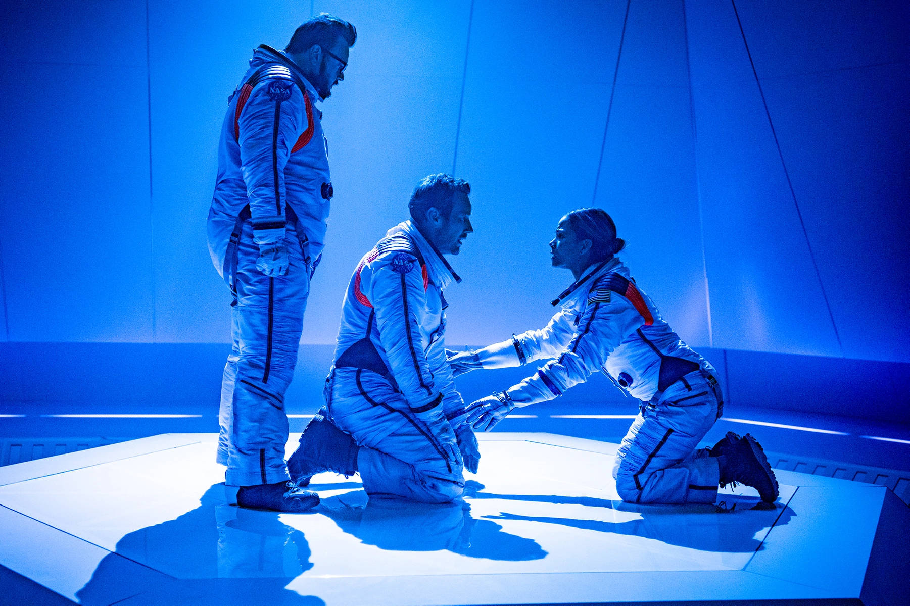 Moonfall, blue room, astronauts, HD Desktop Wallpaper