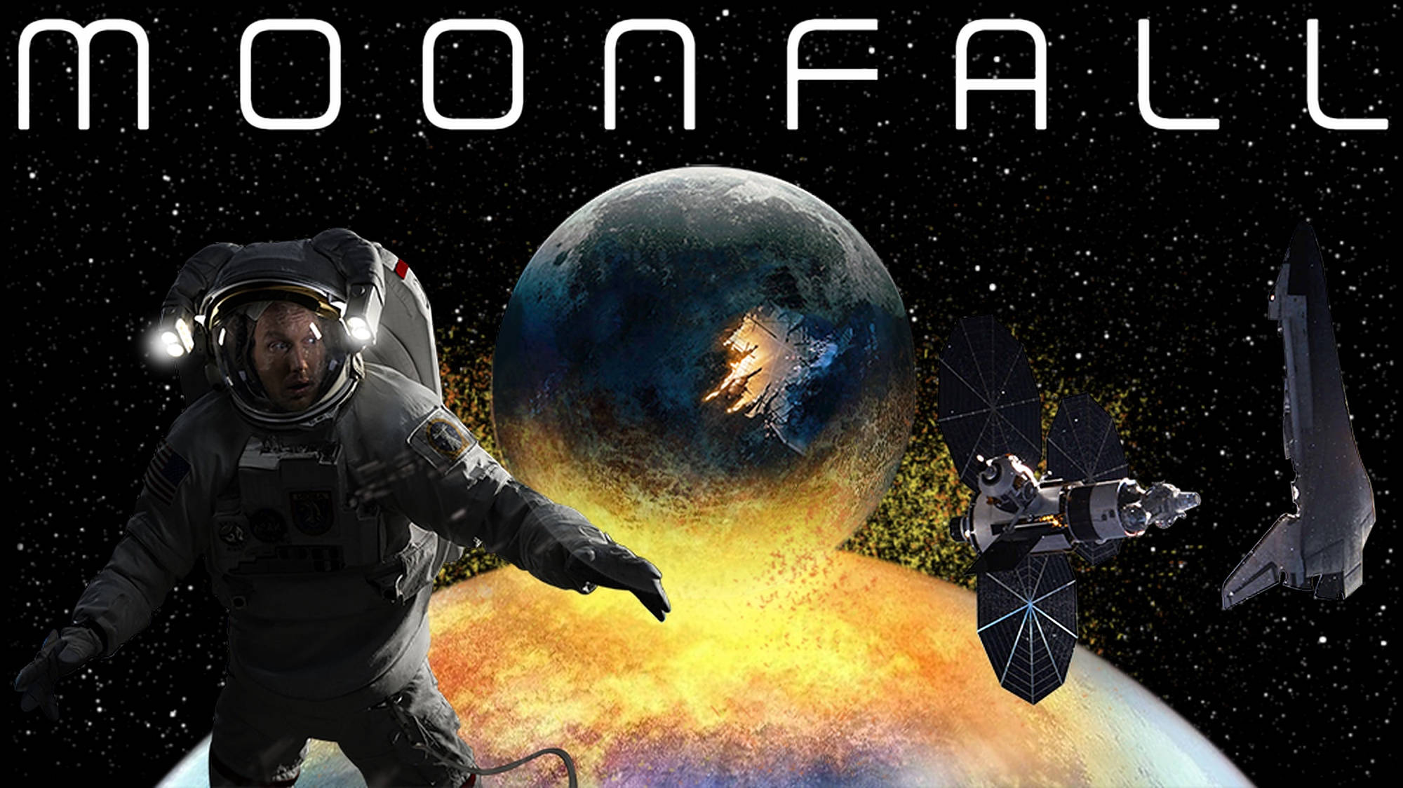 Moonfall, astronaut, satellite, Full HD Desktop Wallpaper