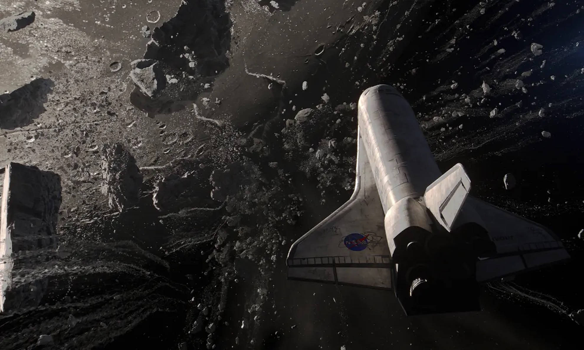 Moonfall, space shuttle, meteorites, Full HD Desktop Wallpaper