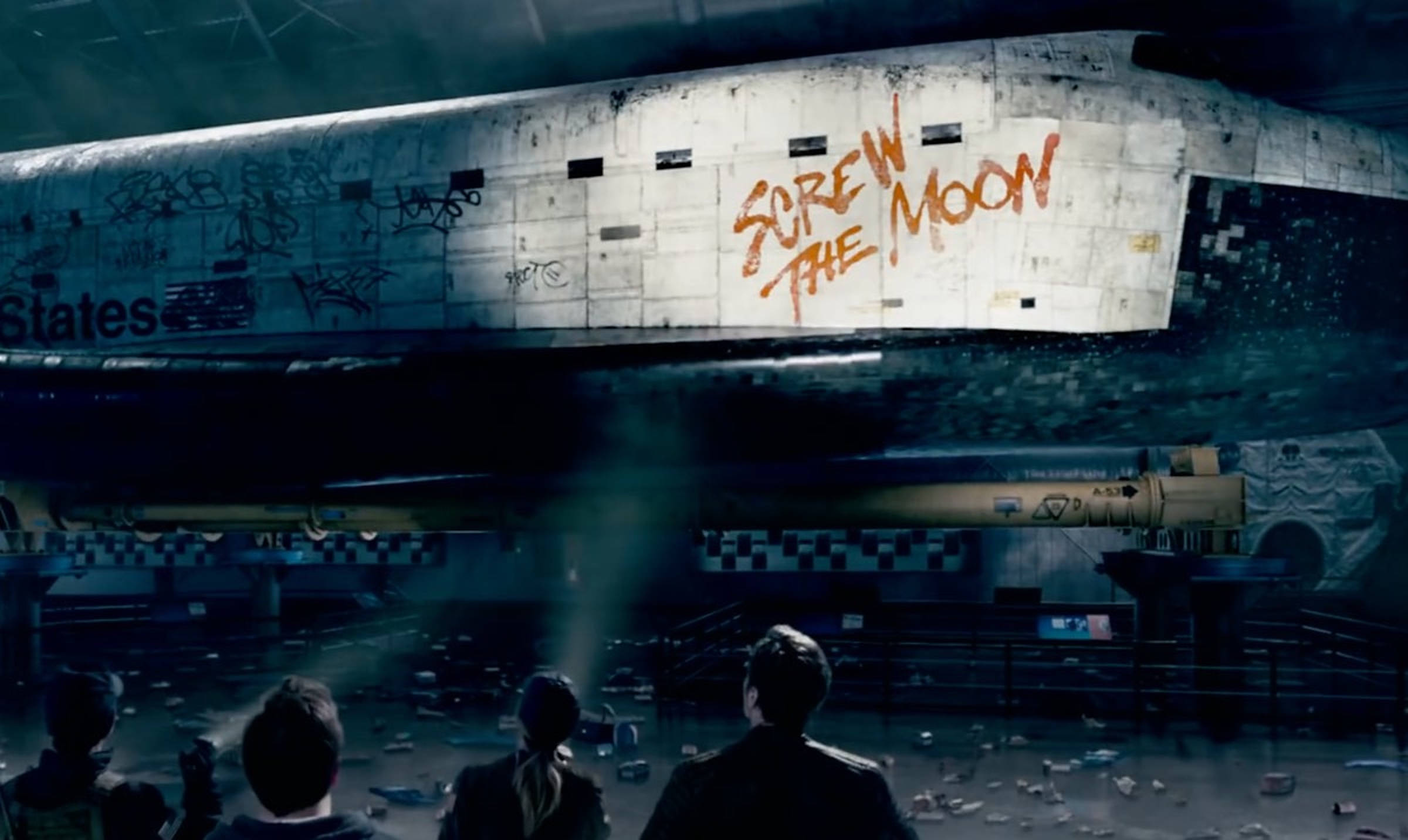 Moonfall, Screw the Moon, ruined underground hangar, Full HD Desktop Wallpaper