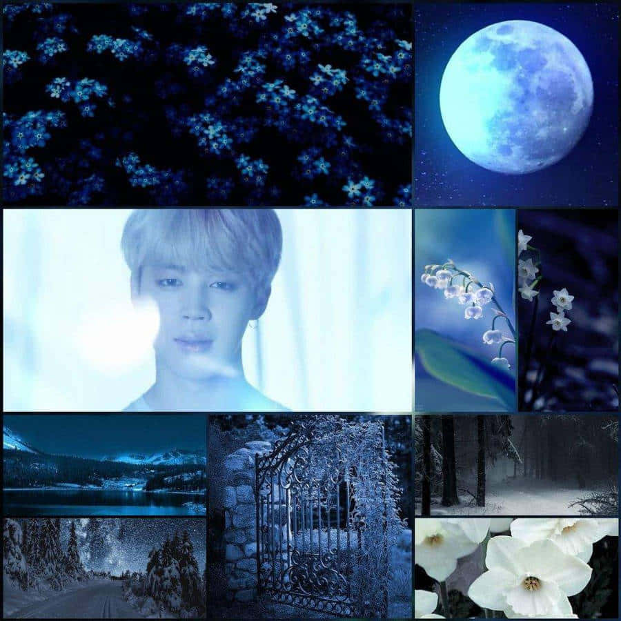 ethereal blue moon collage, moonflowers, snowflakes, SD Desktop Wallpaper