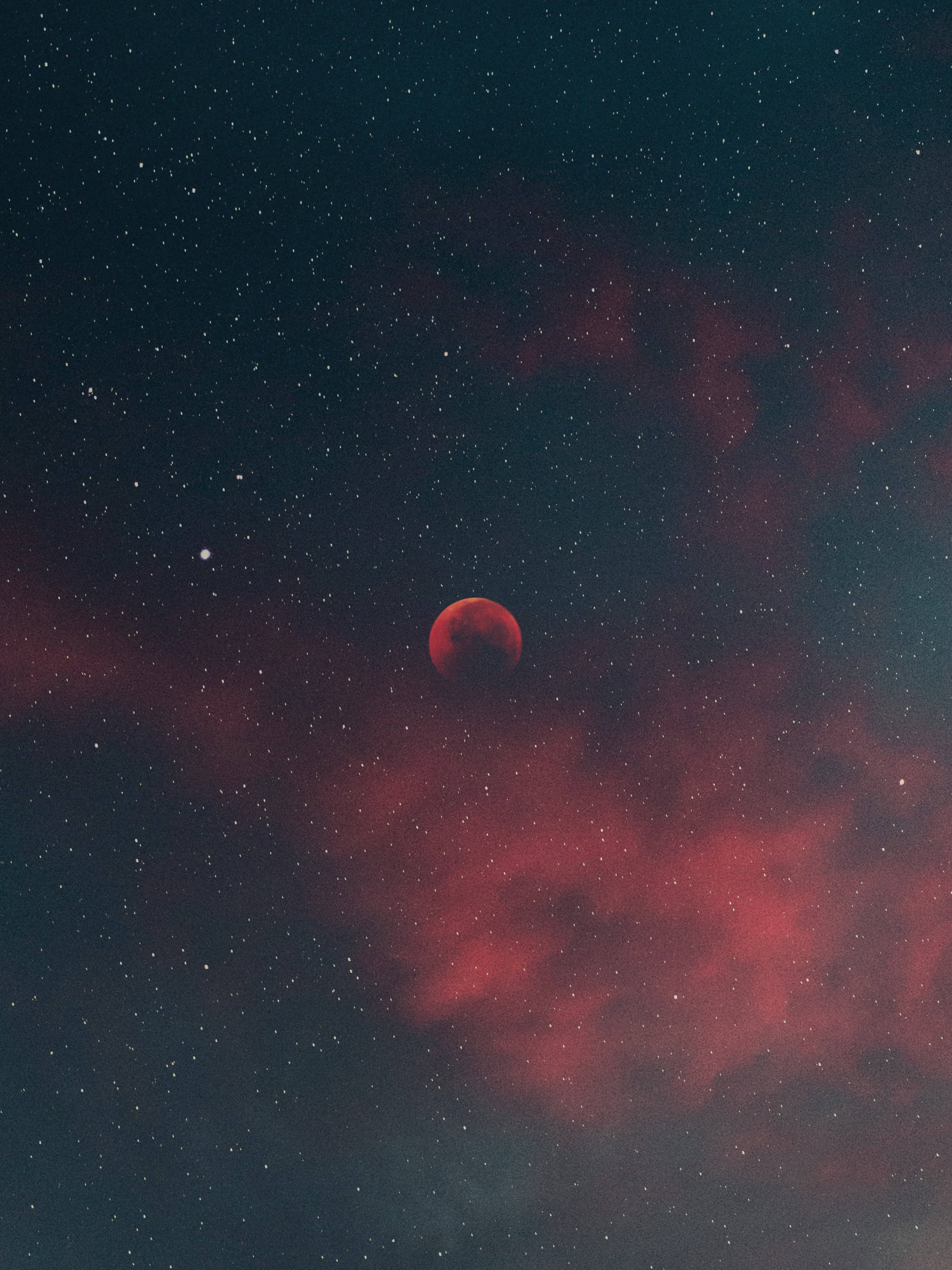 Red Clouds Moonlight 4K, blood-red moon, crimson nebulae, 4K Phone Wallpaper