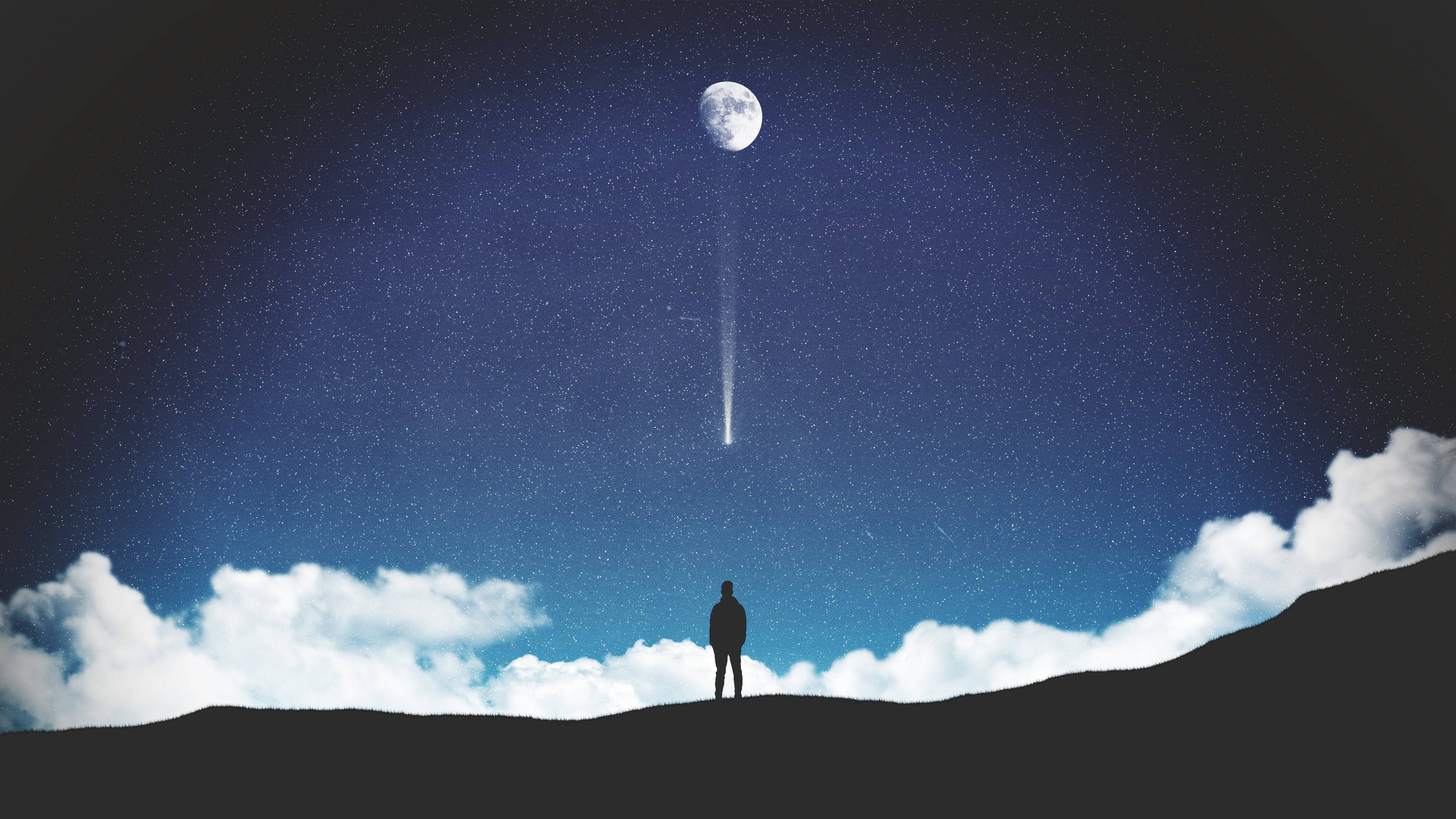 Shooting Star, Moonlight, Falling Meteor, 4K Desktop Wallpaper
