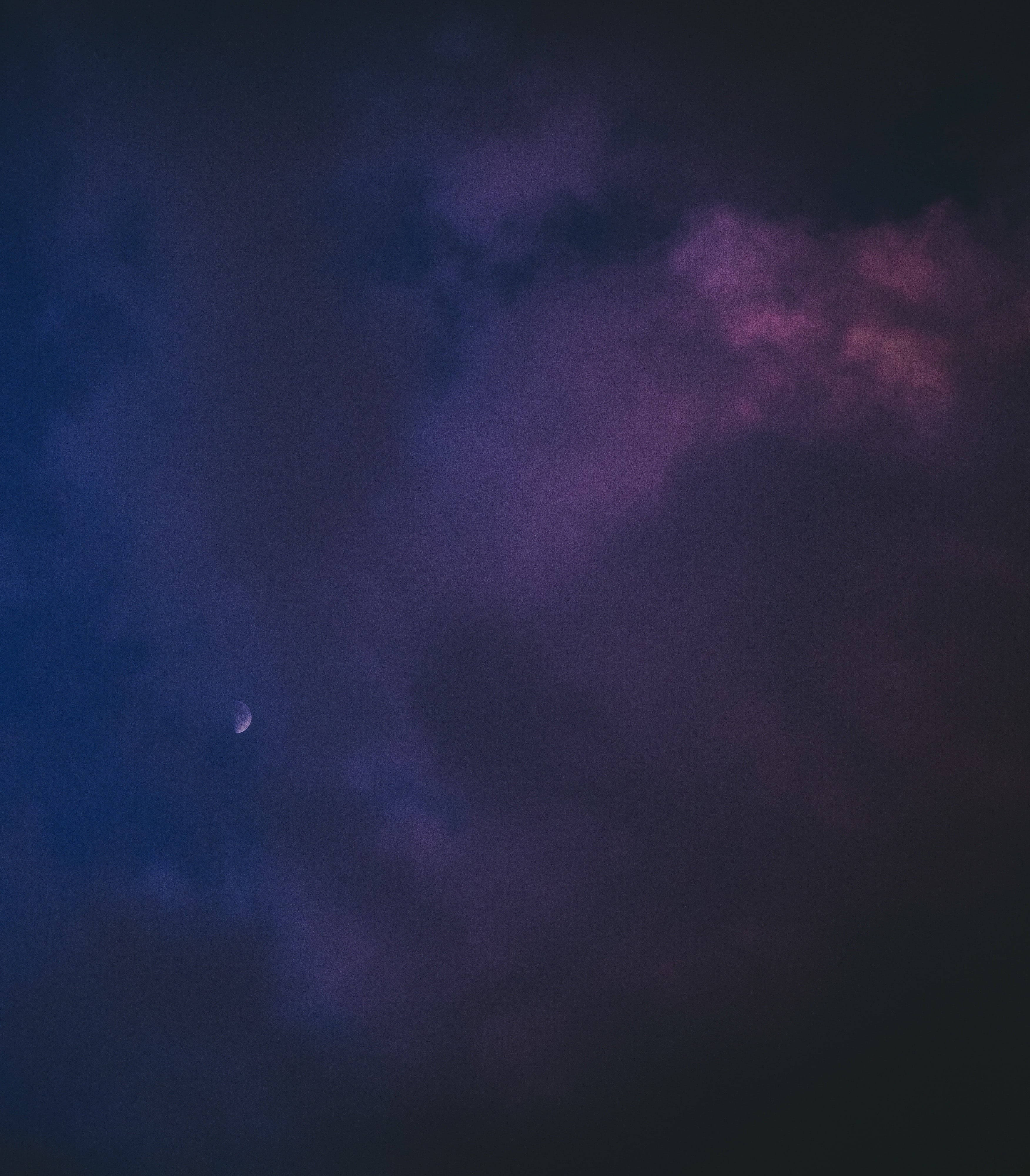 crescent moon, deep purples and blues, wispy clouds, 4K Phone Wallpaper