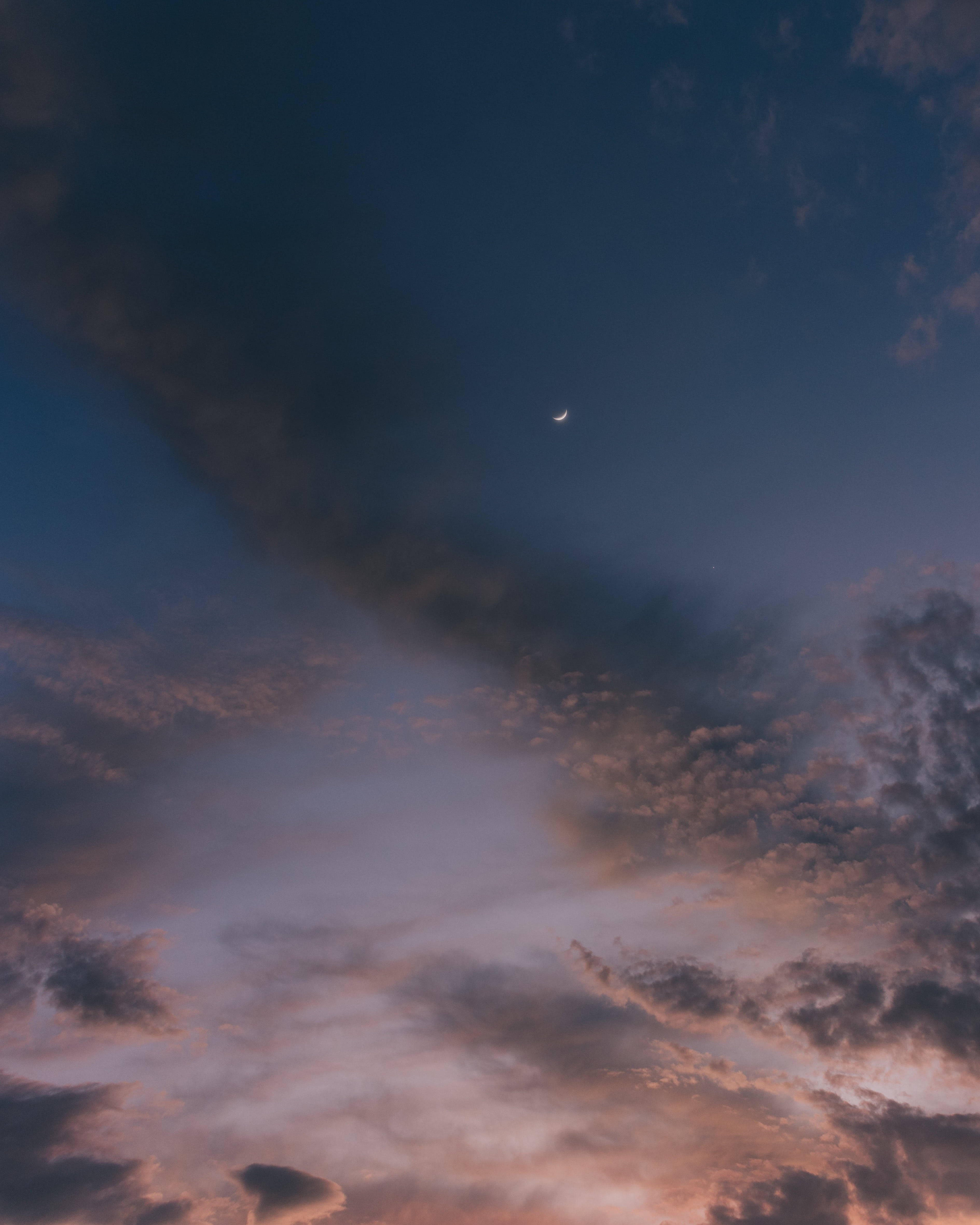 crescent moon, twilight hues, pink orange, 4K Phone Wallpaper