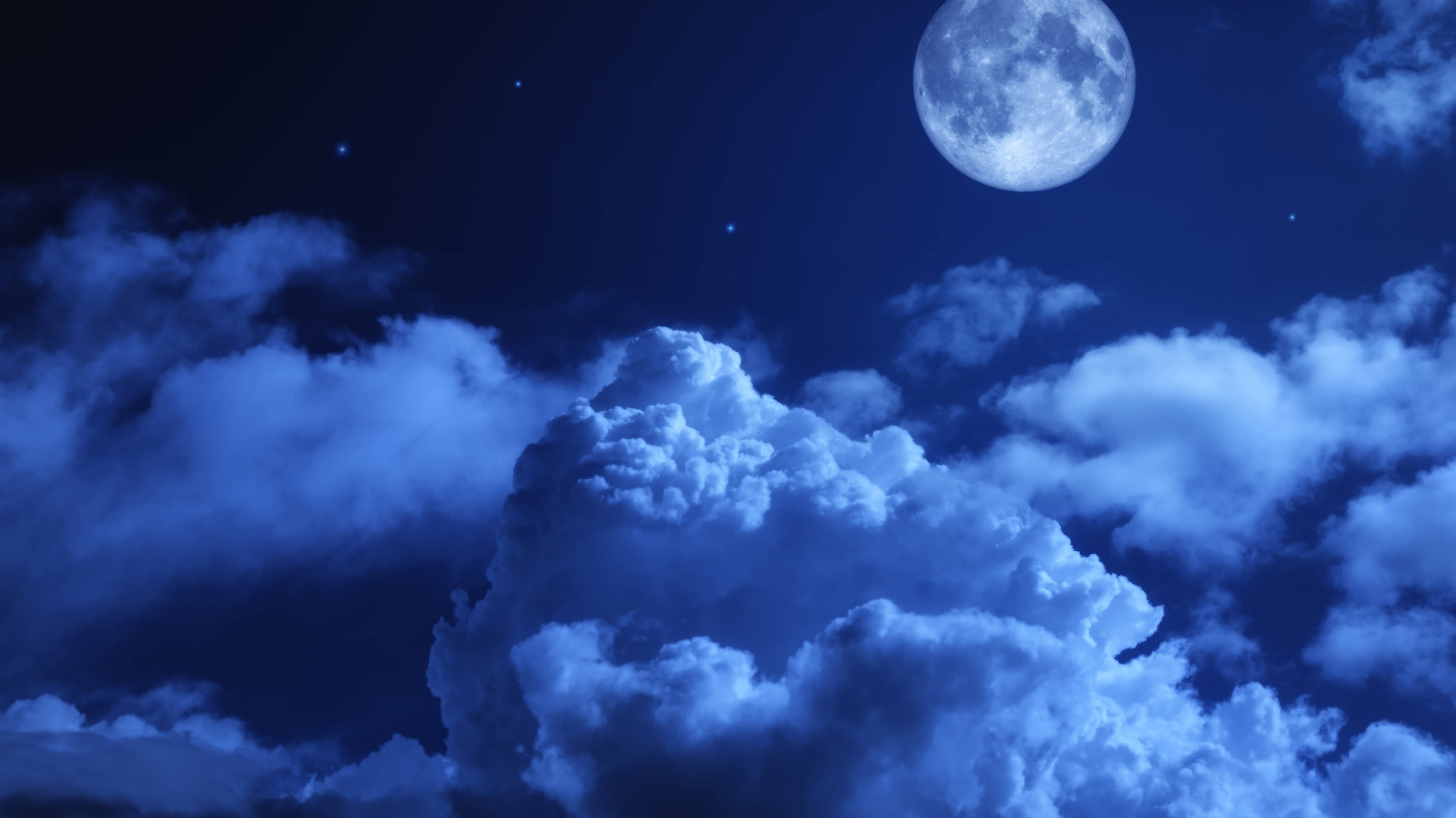 blue toned sky, full moon, billowing blue clouds, 4K Desktop Wallpaper