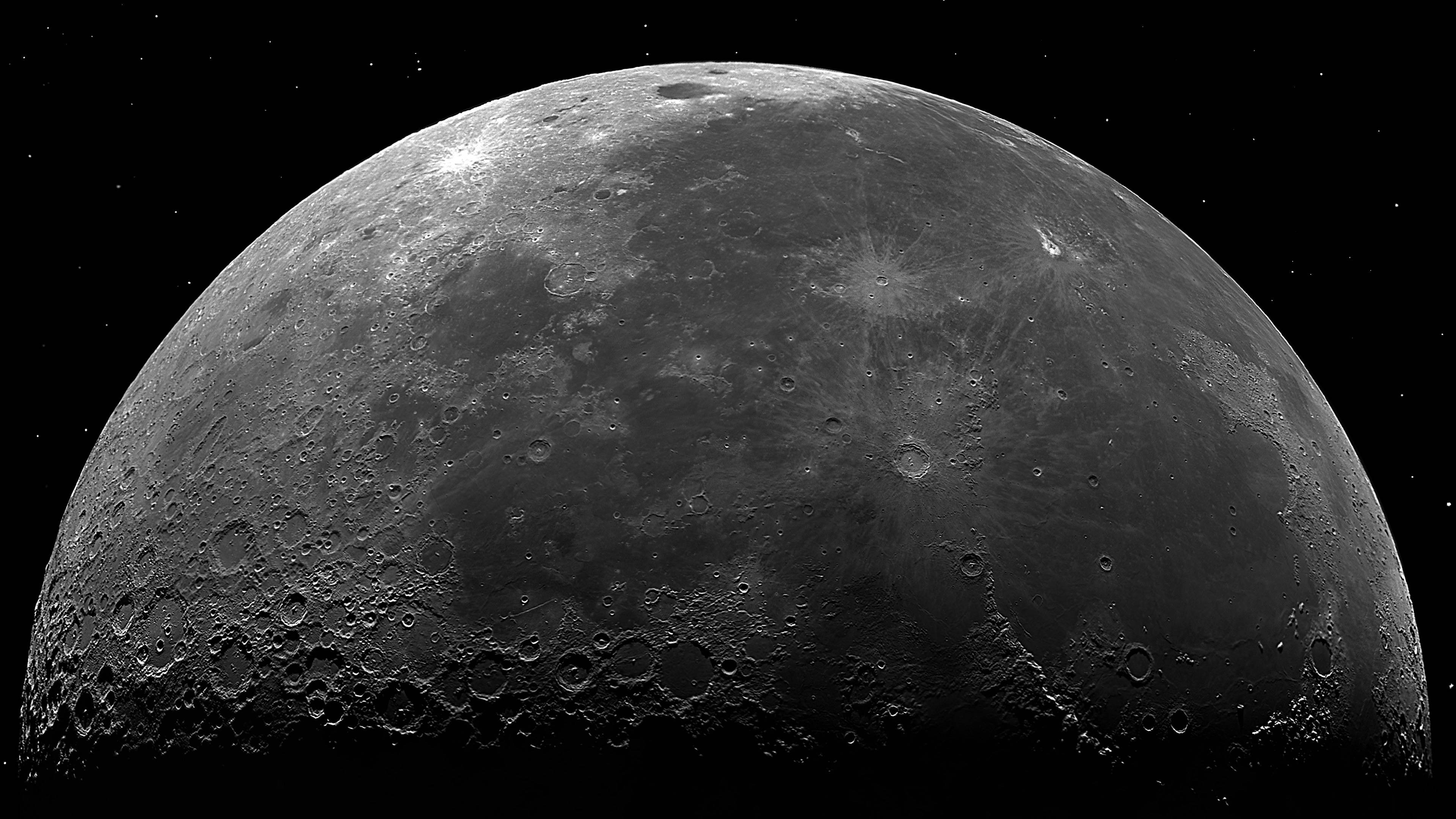 Moonlight 4K, cratered surface, starry black sky, 4K Desktop Wallpaper