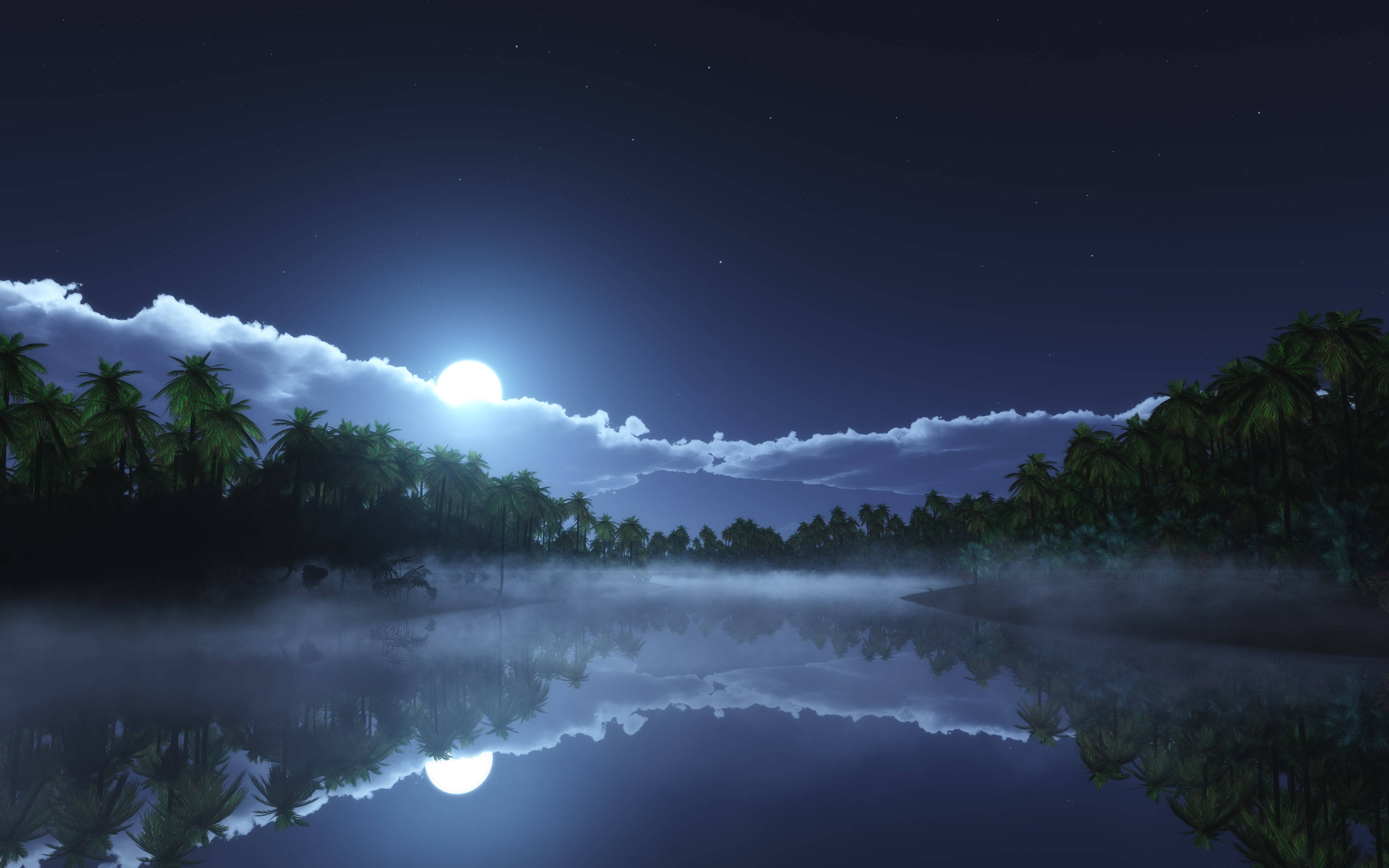 lake, moonlight, tropical lake, 4K Desktop Wallpaper