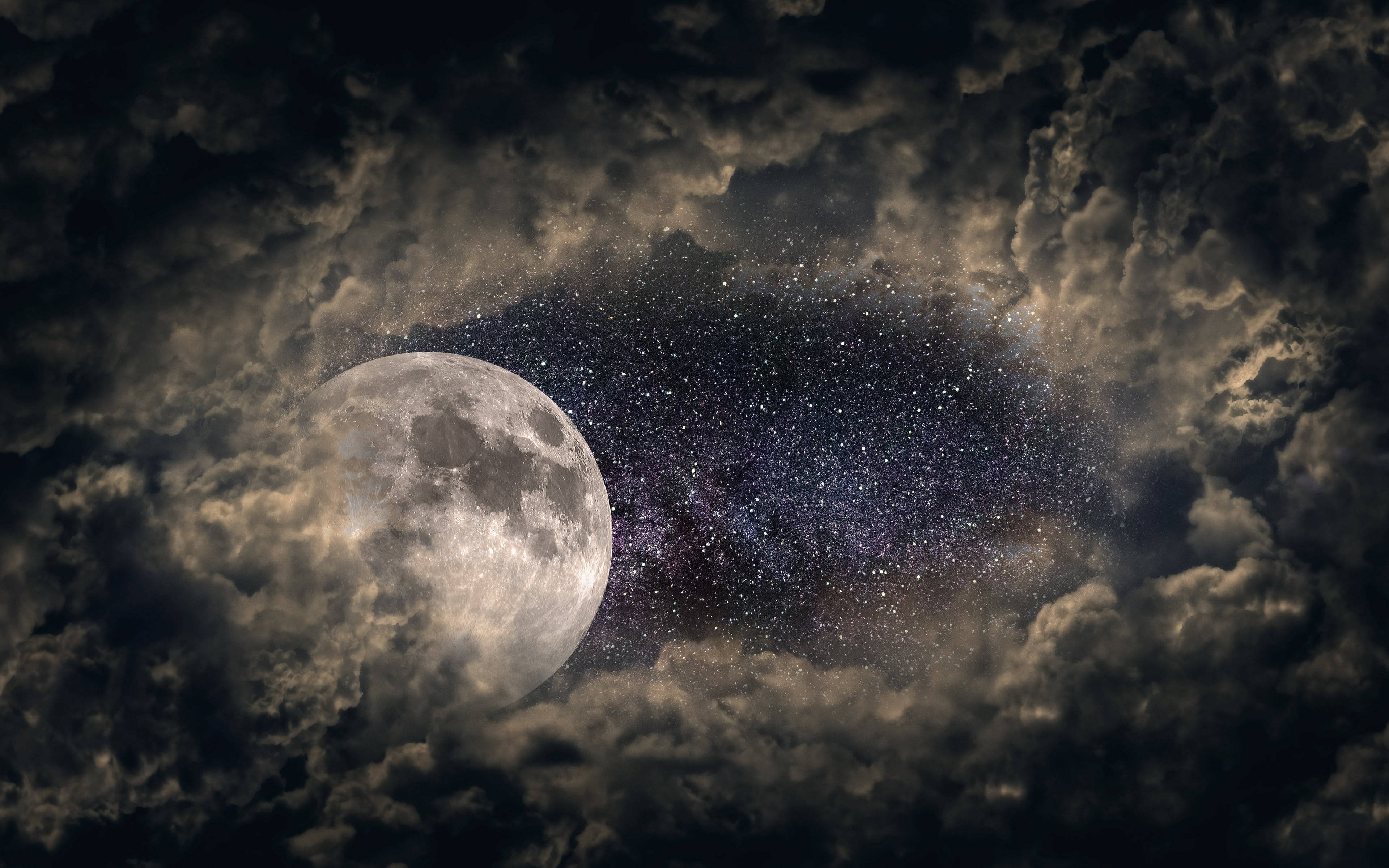 Moonlight 4K, full moon, dramatic clouds, 4K Desktop Wallpaper