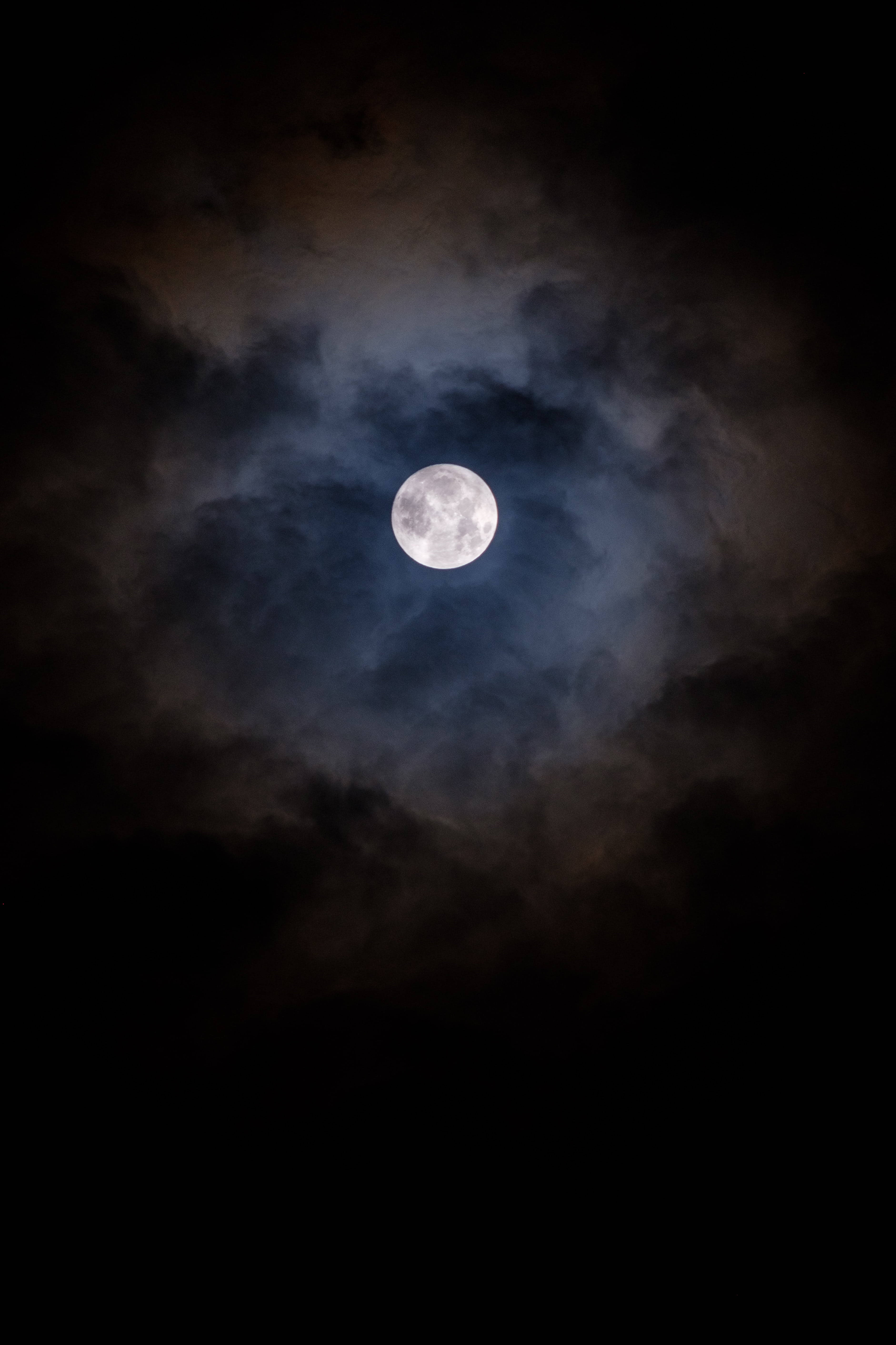 full moon, swirling dark clouds, deep night sky, 5K Phone Wallpaper