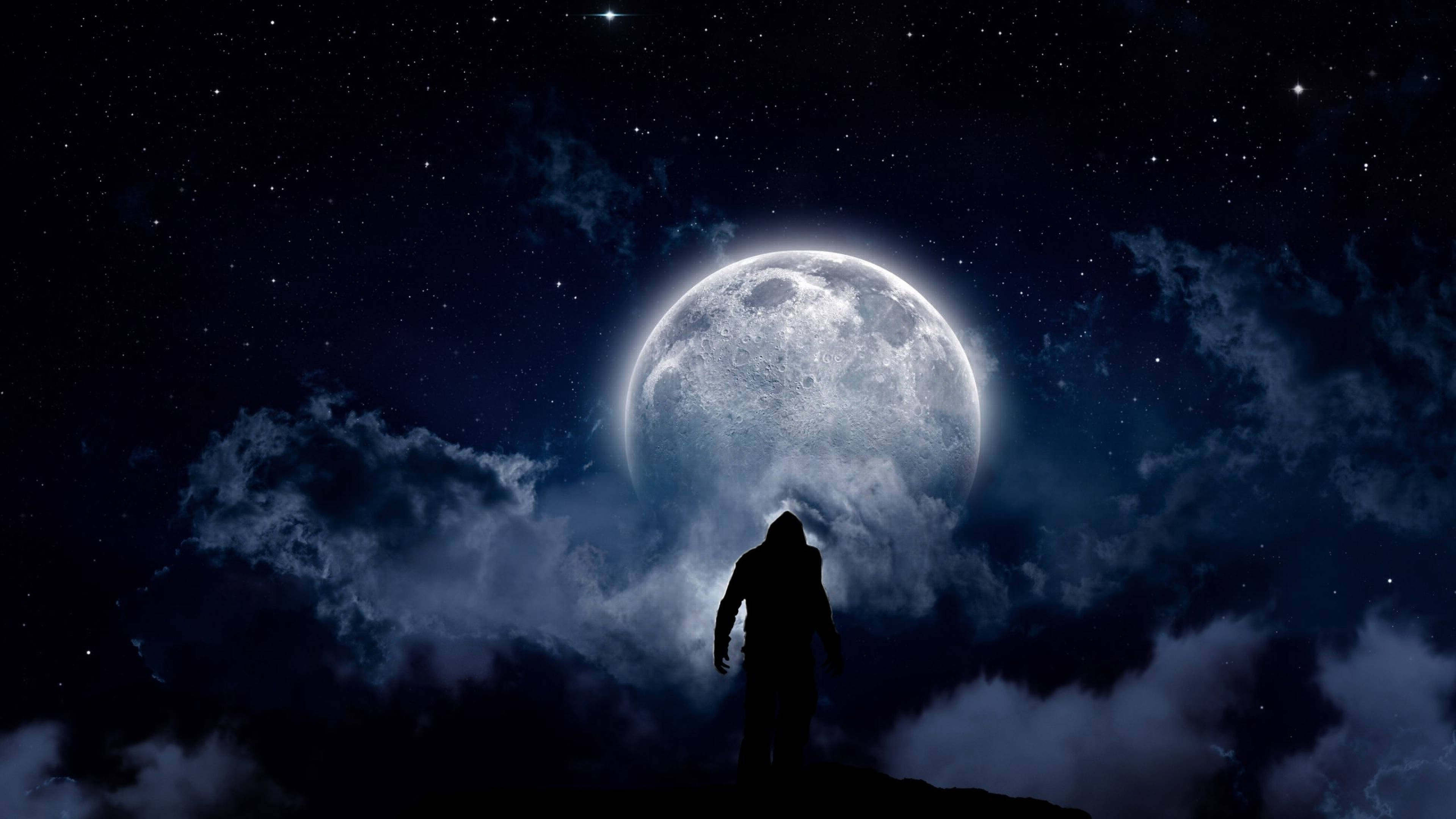 Moonlight 4K, assassin, glowing moon, 4K Desktop Wallpaper