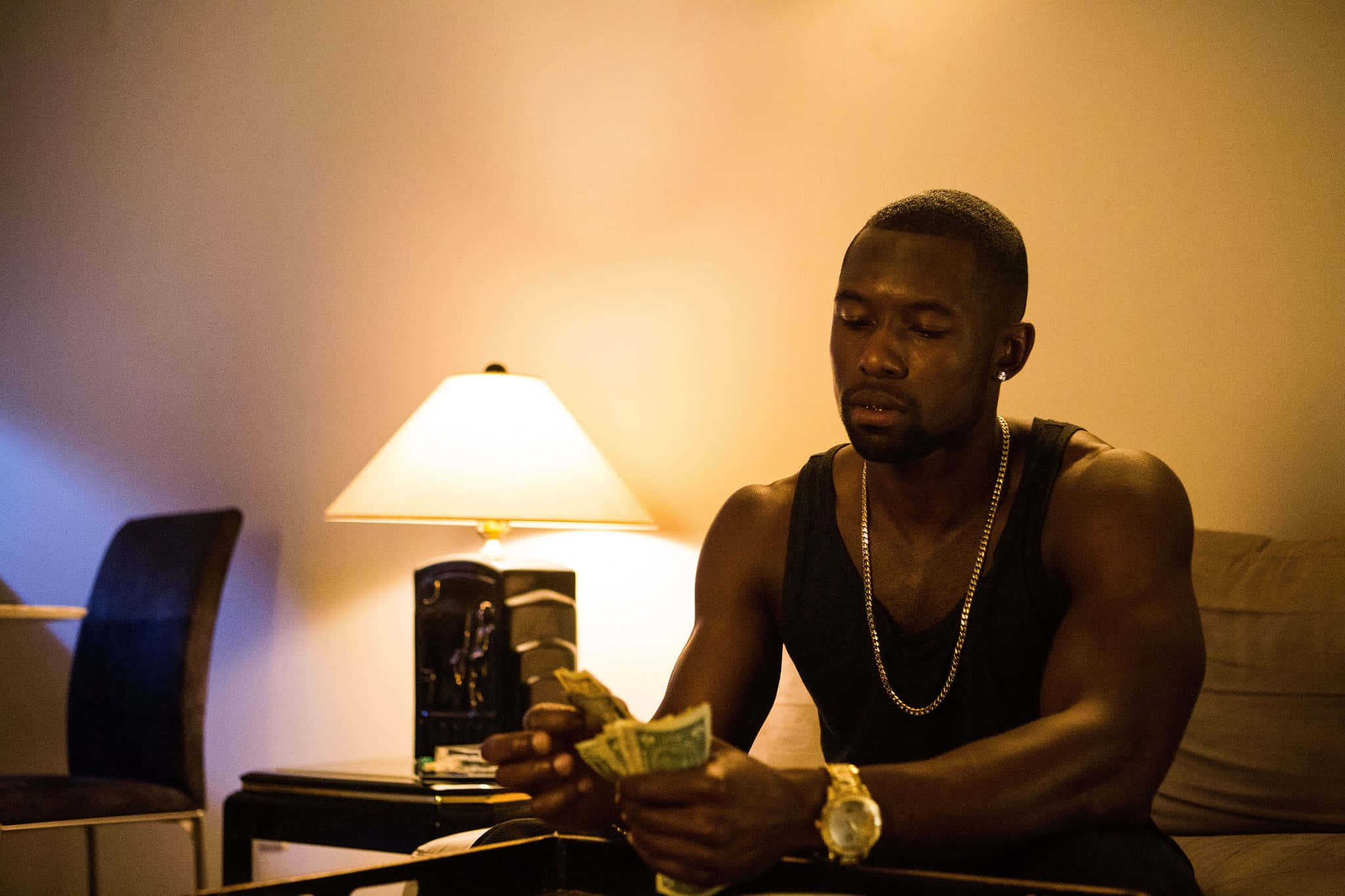 Moonlight Movie, bedside lamp, black tank top, Full HD Desktop Wallpaper