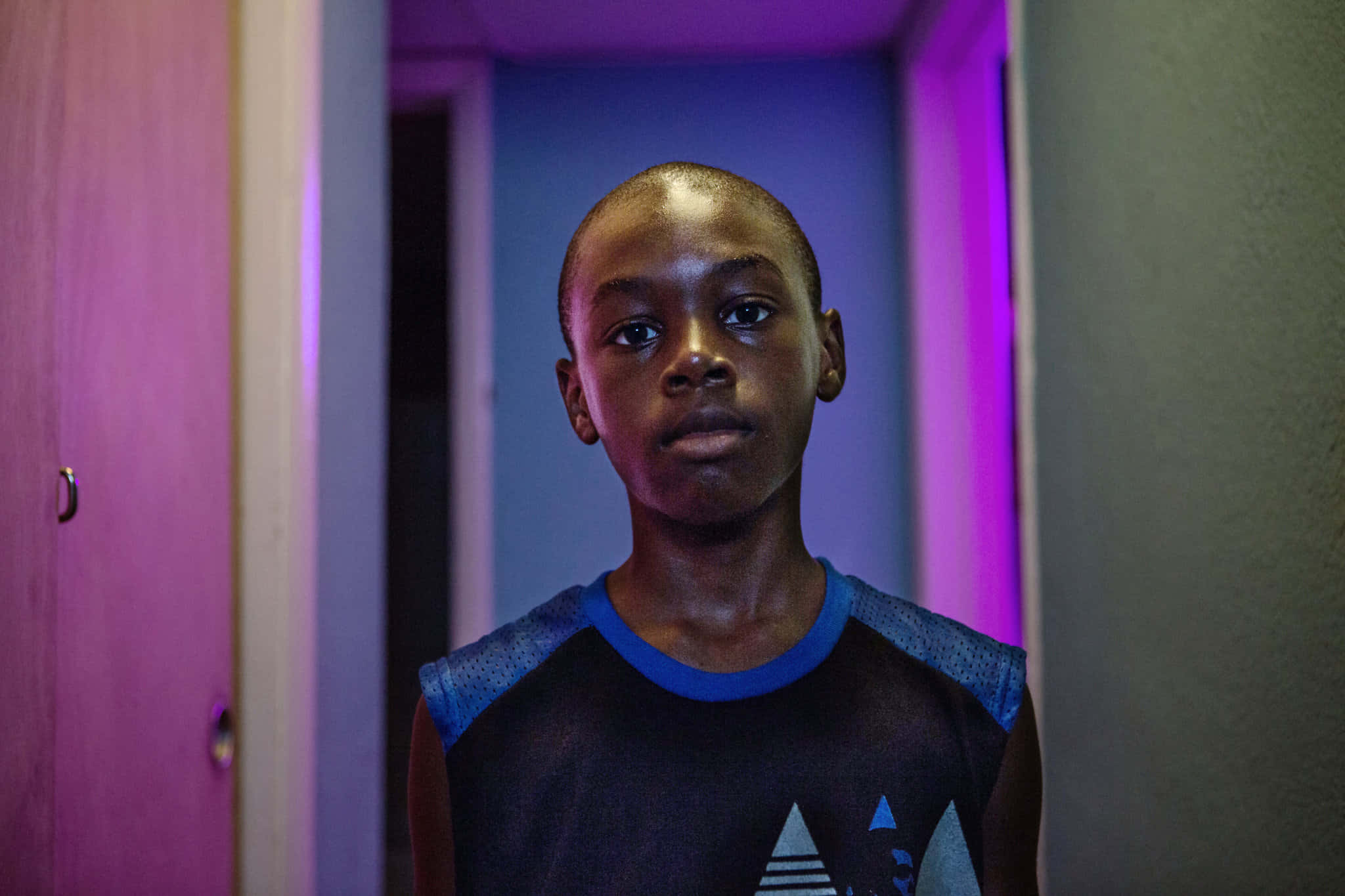 Moonlight Movie, purple neon light, hallway, Full HD Desktop Wallpaper