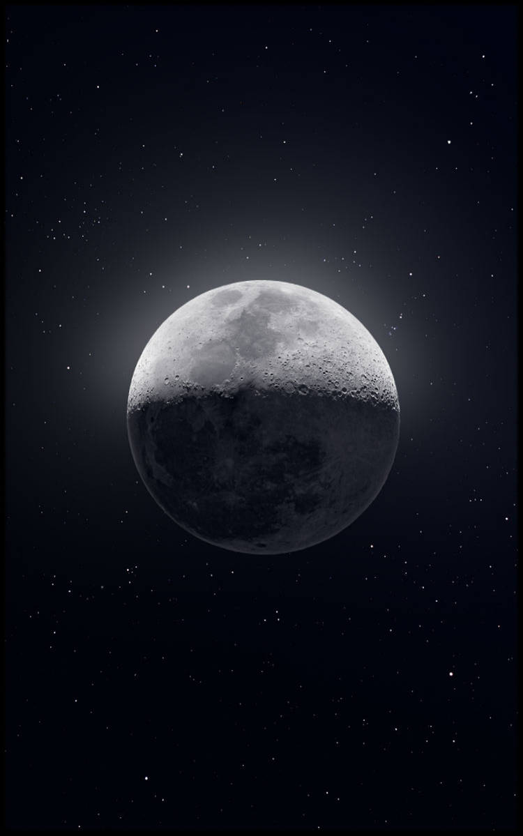 Moon Phone Shadow, grayscale moon, craters, SD Phone Wallpaper