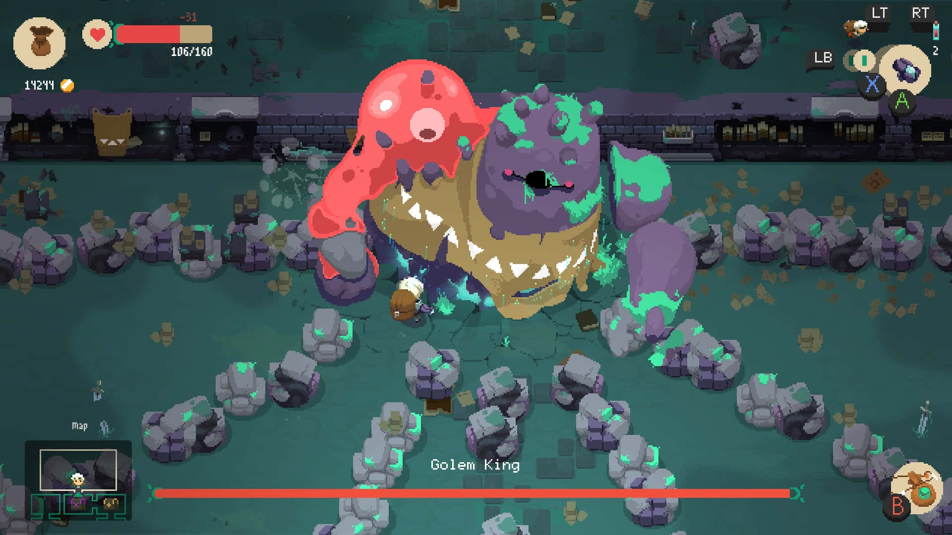 Moonlighter, golem king, red and purple golem, Full HD Desktop Wallpaper