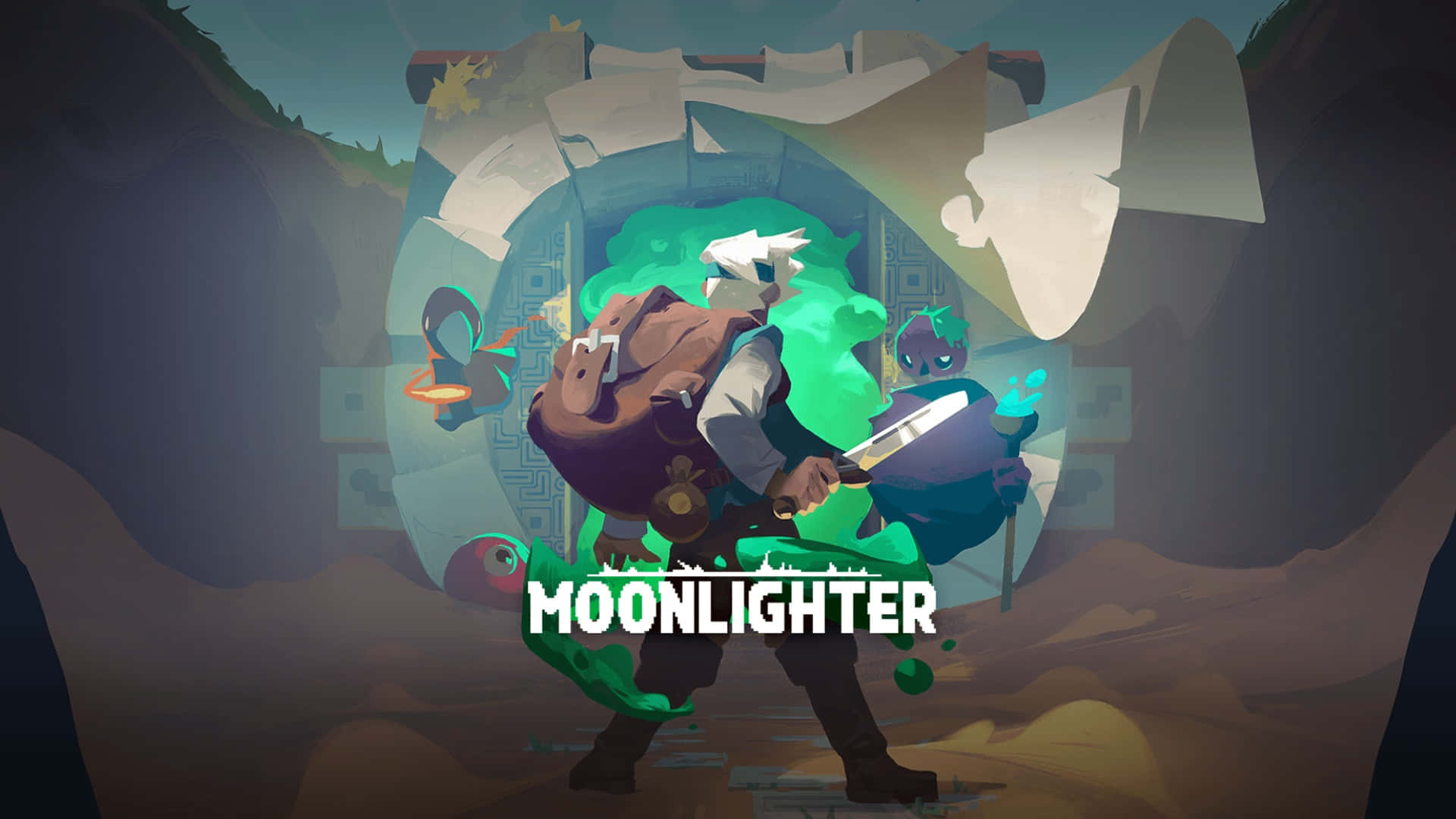 Moonlighter, game adventure, glowing green portal, Full HD Desktop Wallpaper