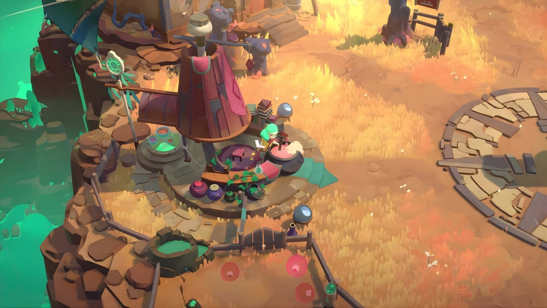 Moonlighter, village market scene, cartoon alchemist's lab, Full HD Desktop Wallpaper