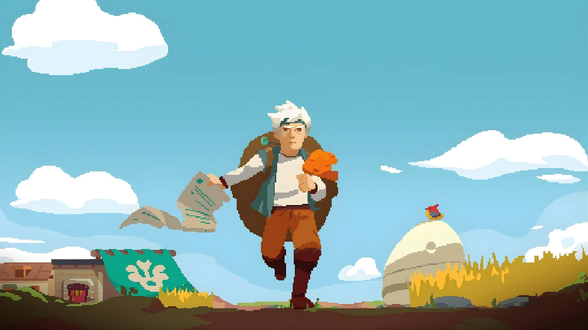 Moonlighter, pixel art adventurer, white hair, Full HD Desktop Wallpaper