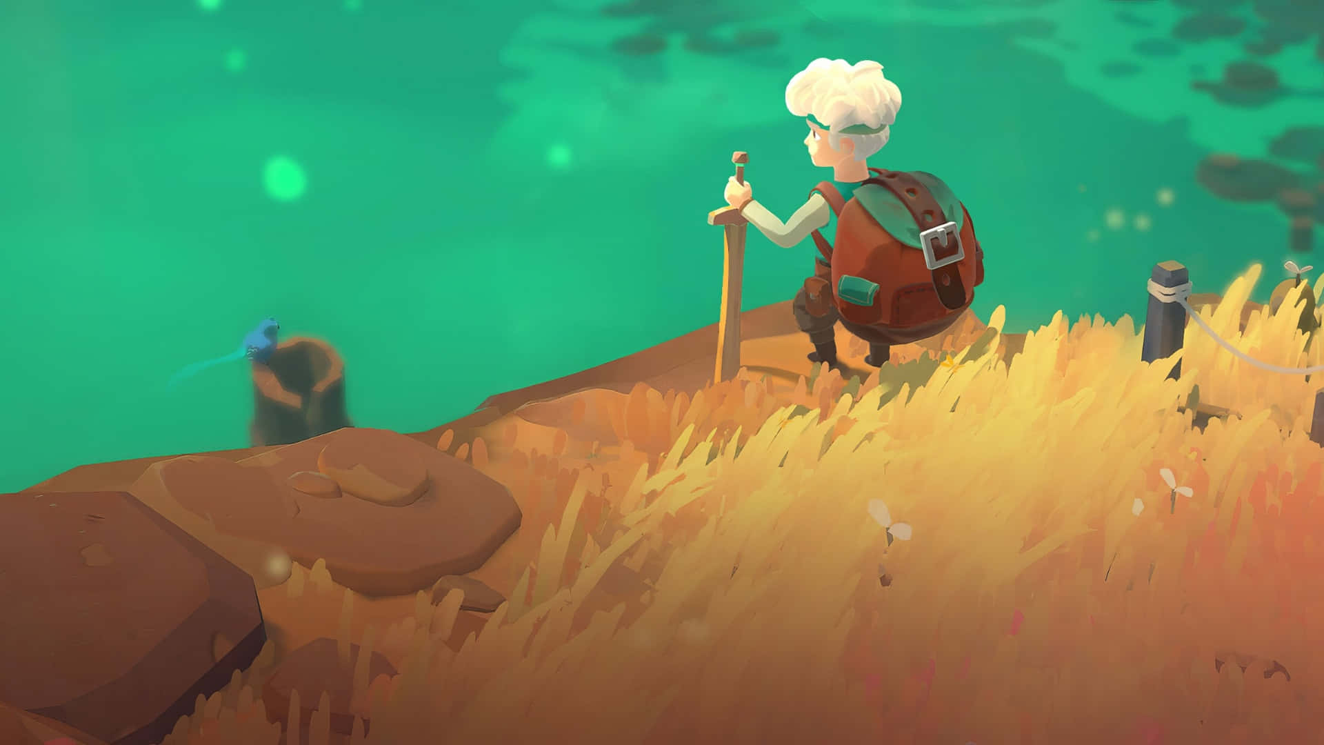 Moonlighter, white-haired explorer, red backpack, Full HD Desktop Wallpaper