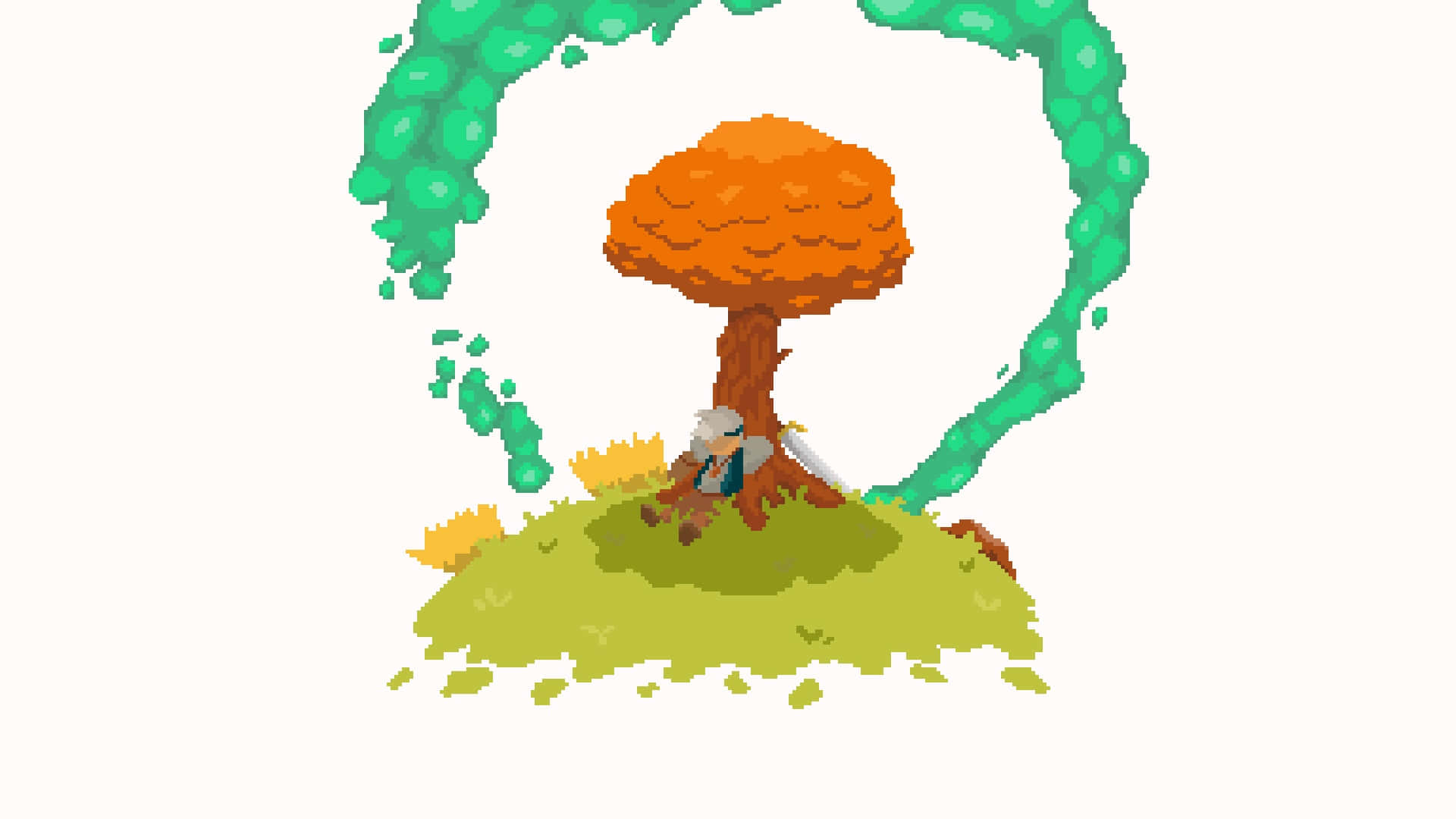 Moonlighter, vibrant orange tree, green hill, Full HD Desktop Wallpaper