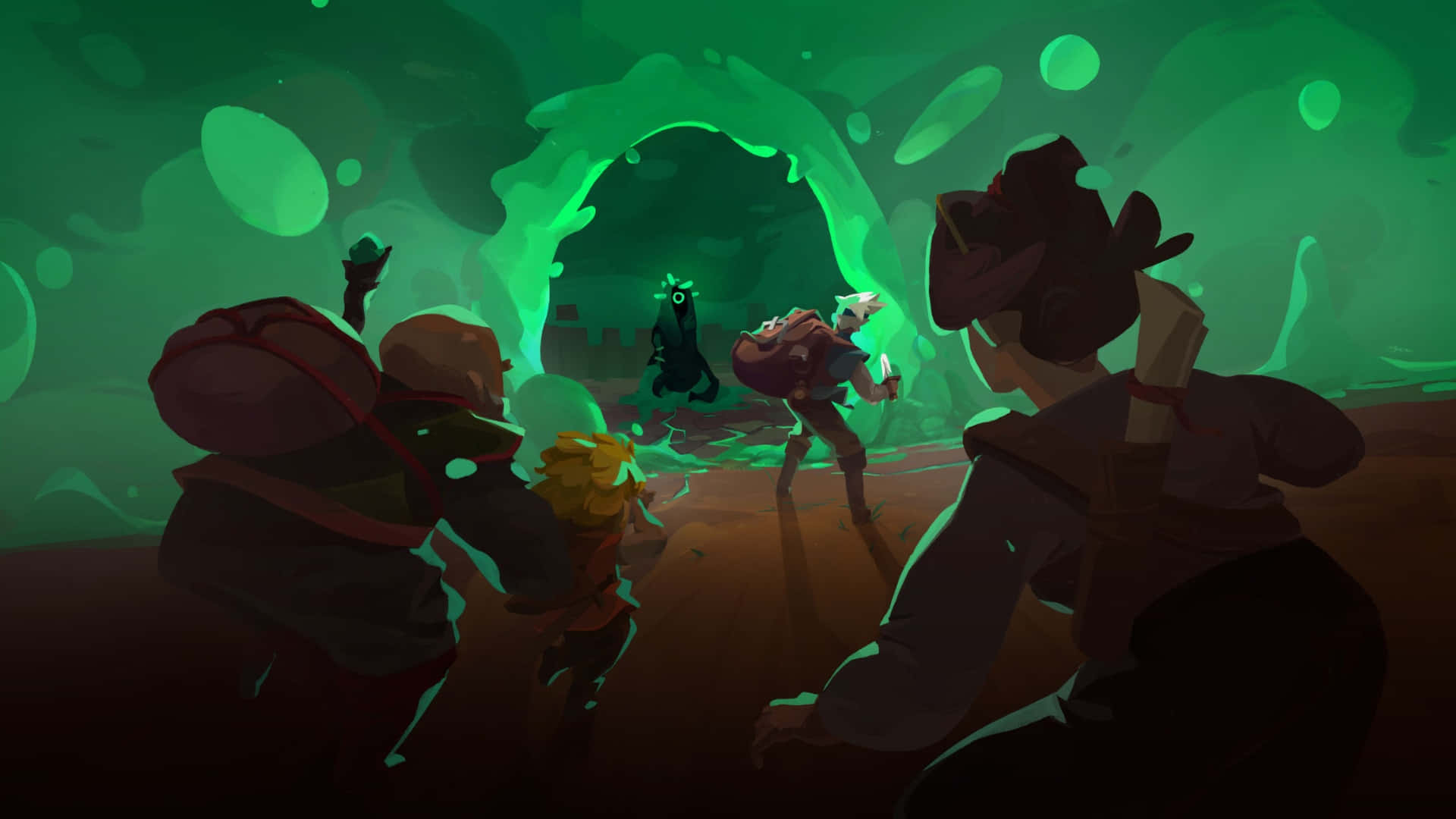 Moonlighter, dungeon exploration, glowing green cave, Full HD Desktop Wallpaper
